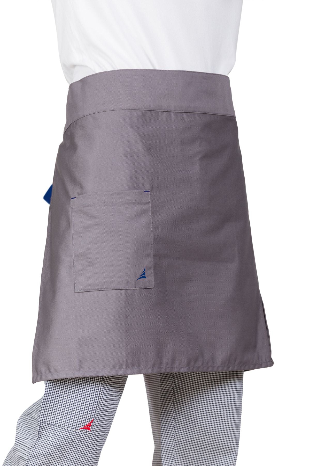 Limmon Pearl Grey Waist Apron with pockets, made from cotton blend twill, suitable for food service uniforms.