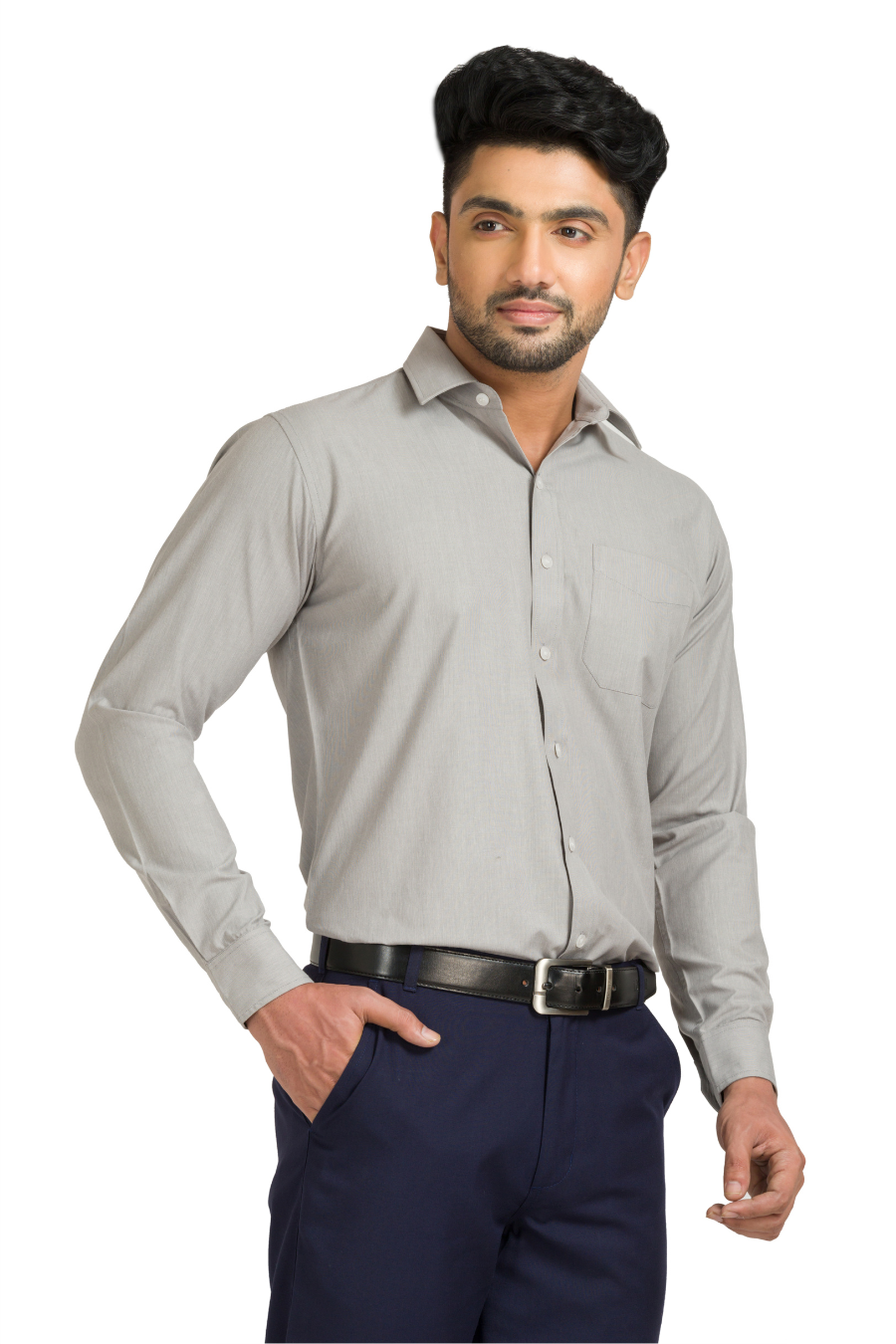 Torino Classic Fit Shirt in cotton-rich fabric, light gray color, featuring long sleeves and a chest pocket.