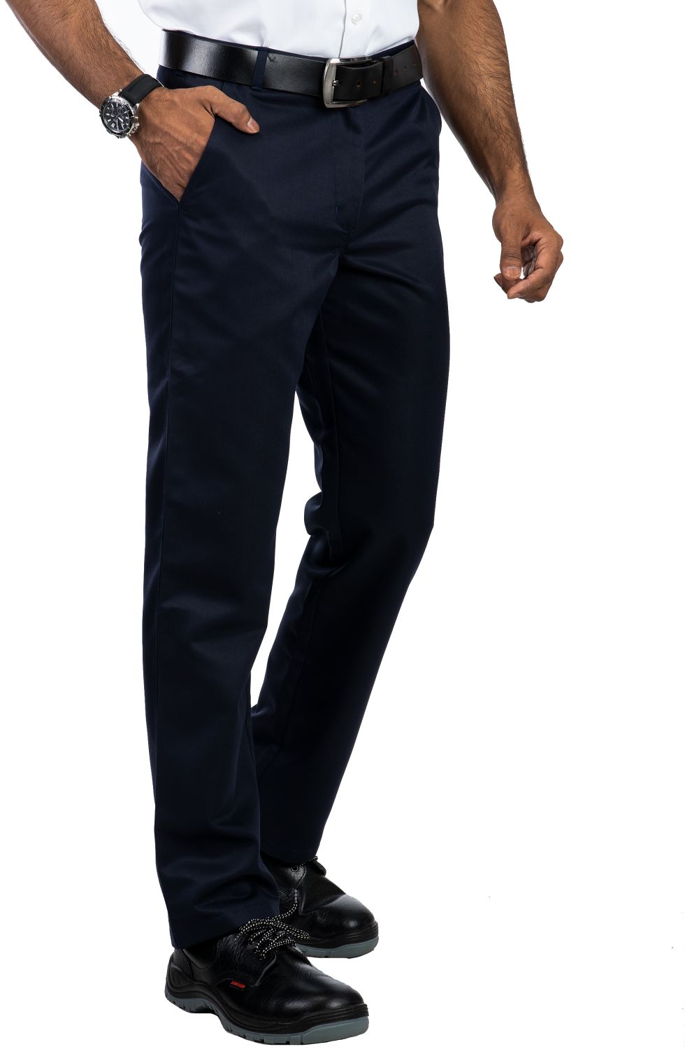Hudson Classic Fit Formal Trousers in navy, made from a polyester-viscose blend, featuring a tailored design.