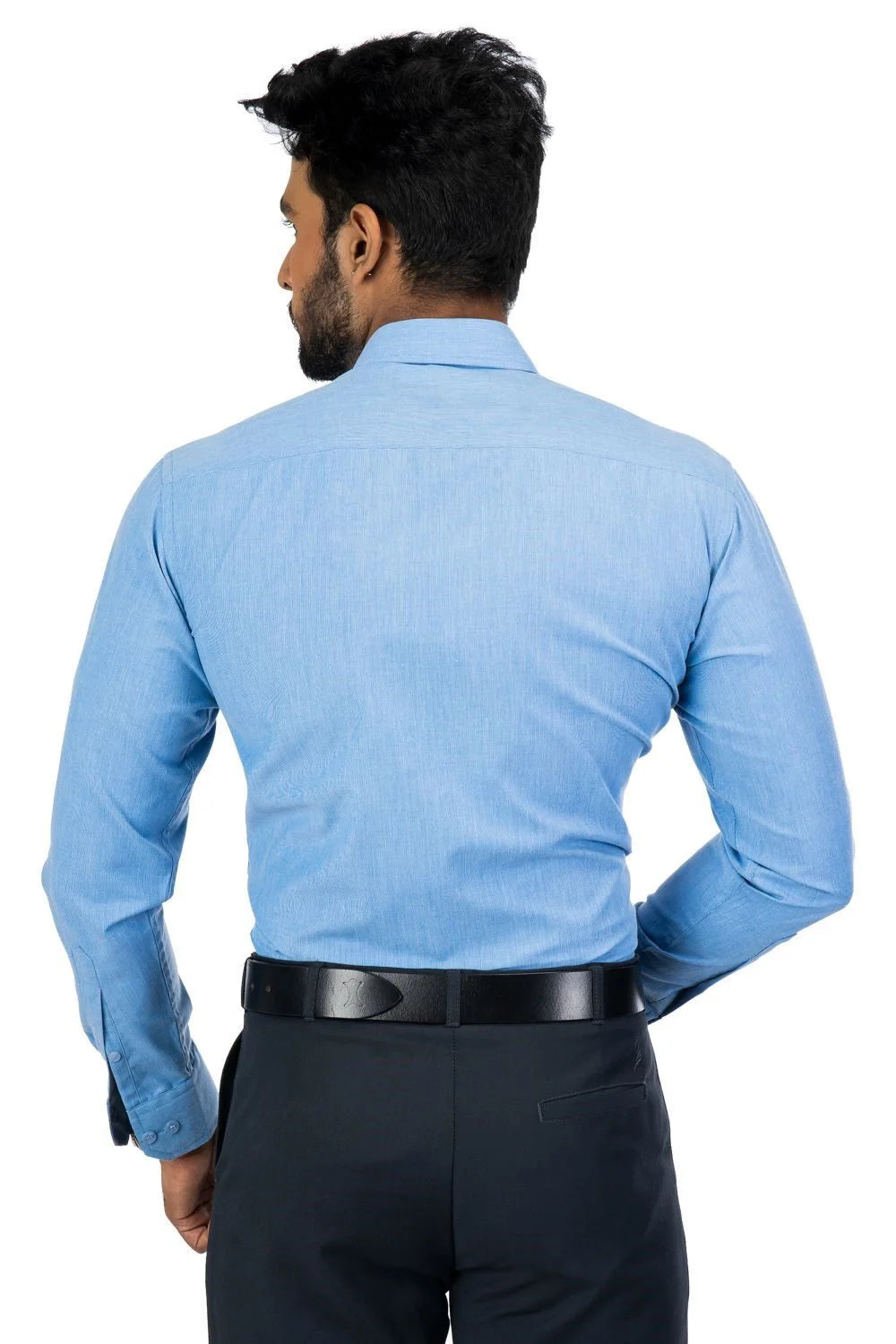 Torino Classic Fit Shirt, Cotton Rich, light blue, featuring long sleeves and a standard collar, worn with dark pants.