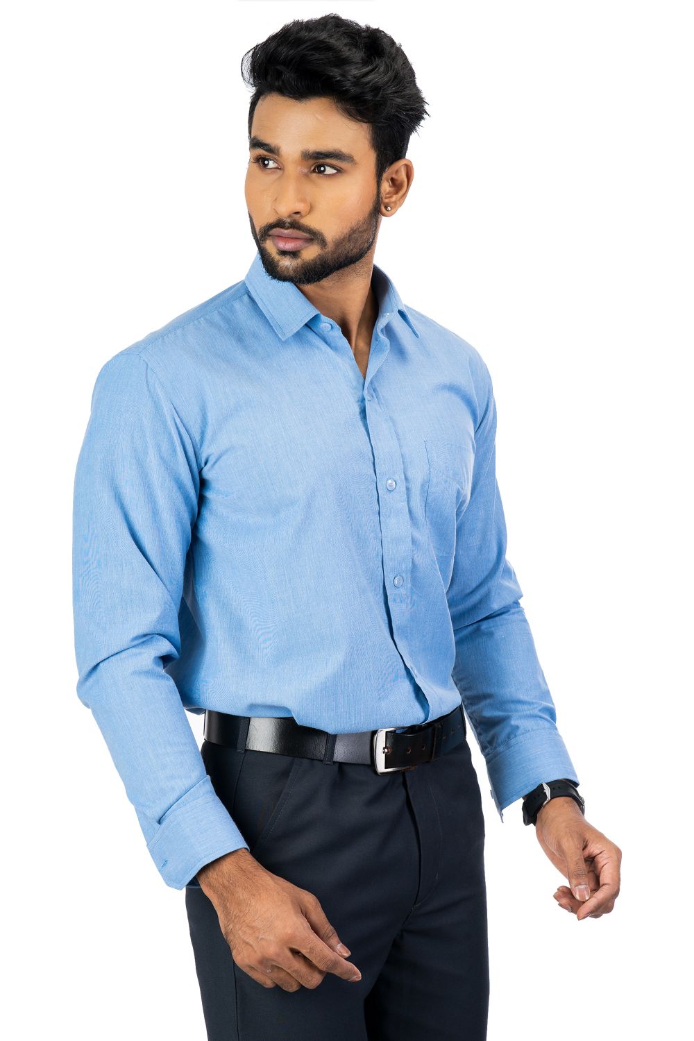 Torino Classic Fit Shirt in cotton-rich fabric, light blue color, featuring a button-down front and long sleeves.