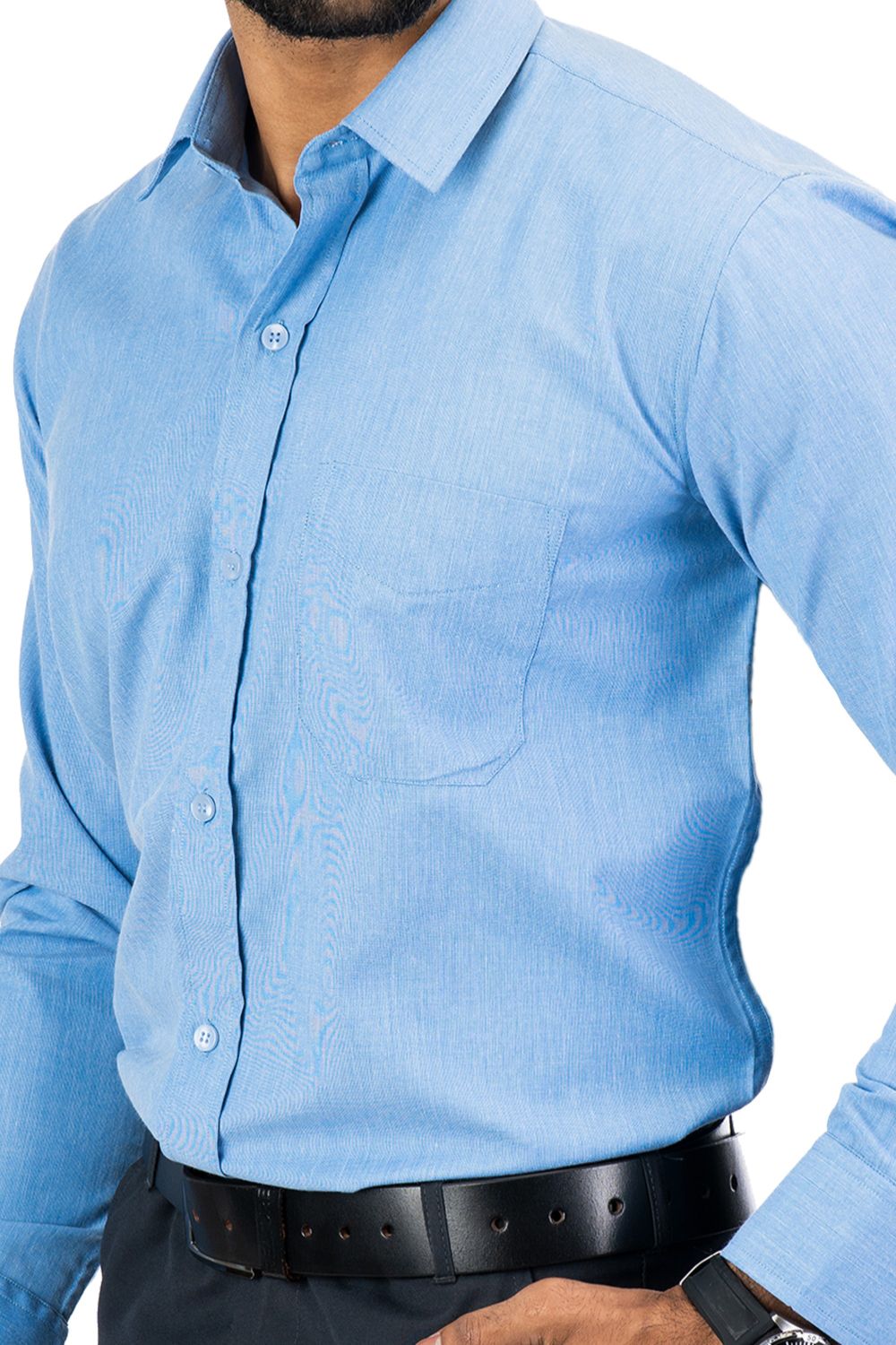 Torino Classic Fit Shirt in light blue, cotton-rich fabric, featuring a chest pocket and button-down collar.