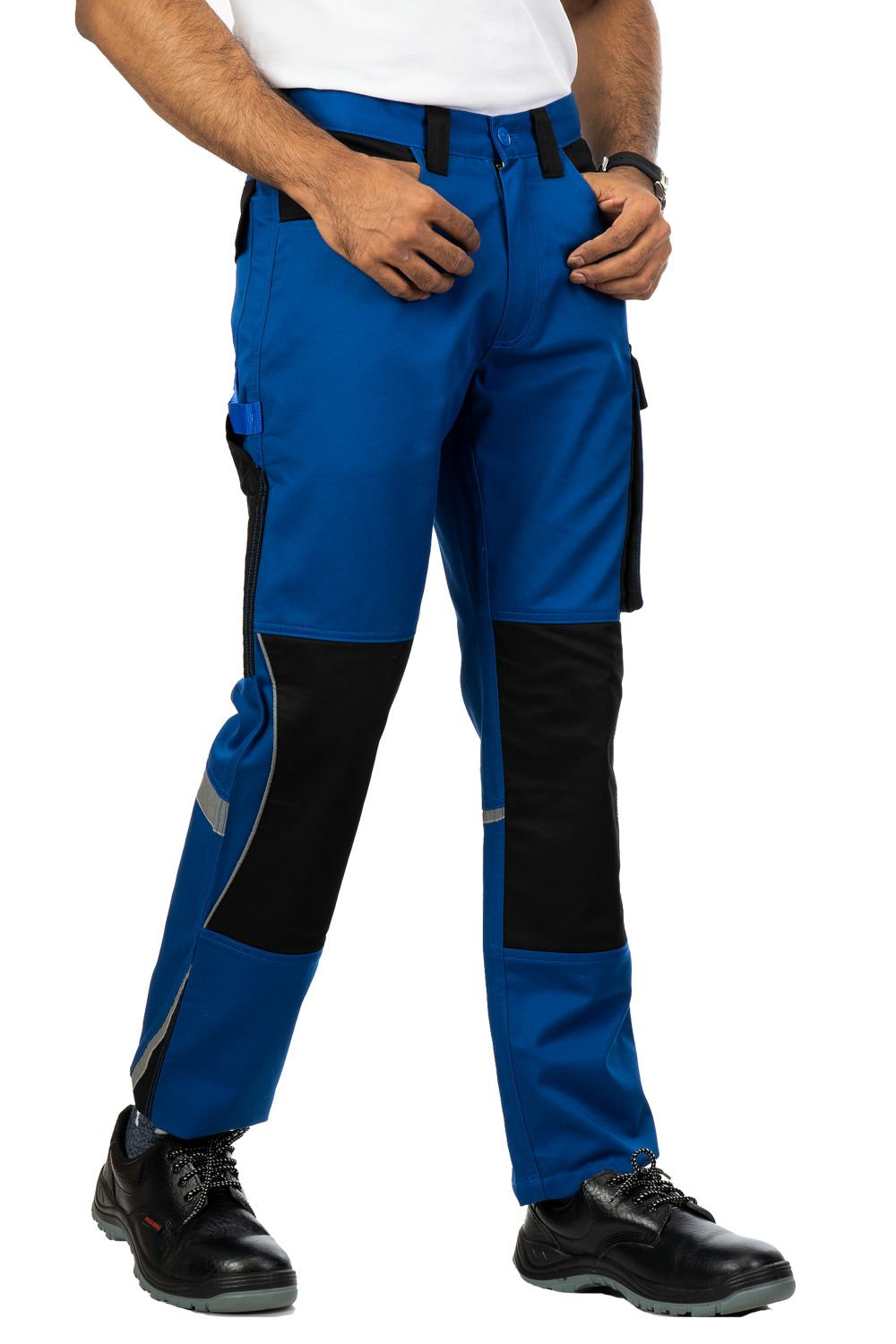 Colorado Industrial Work Trousers, reflective-PC blend twill, blue and black, designed for durability and visibility.