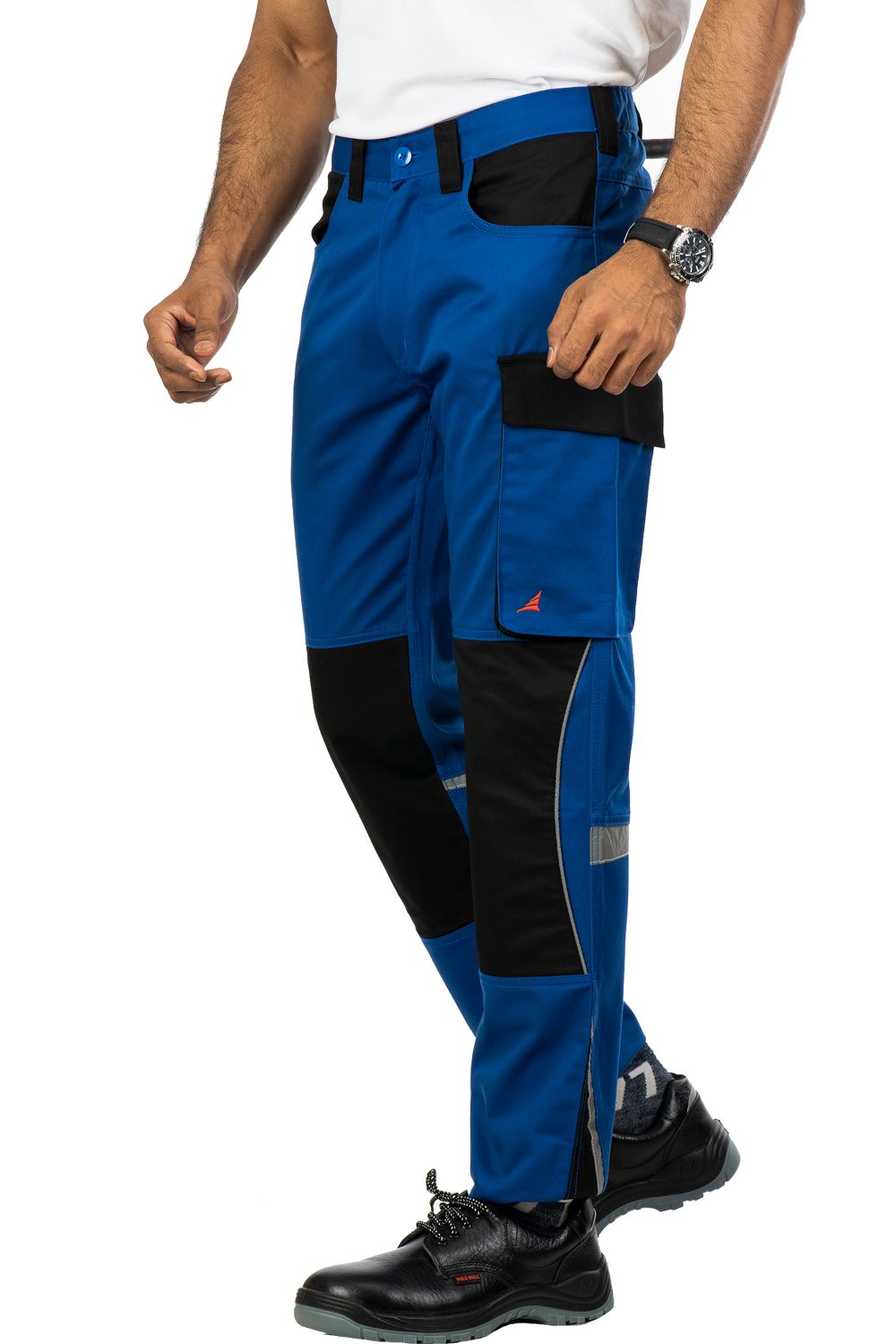 Colorado Industrial Work Trousers, Reflective-PC Blend Twill, blue with black accents, featuring cargo pockets.