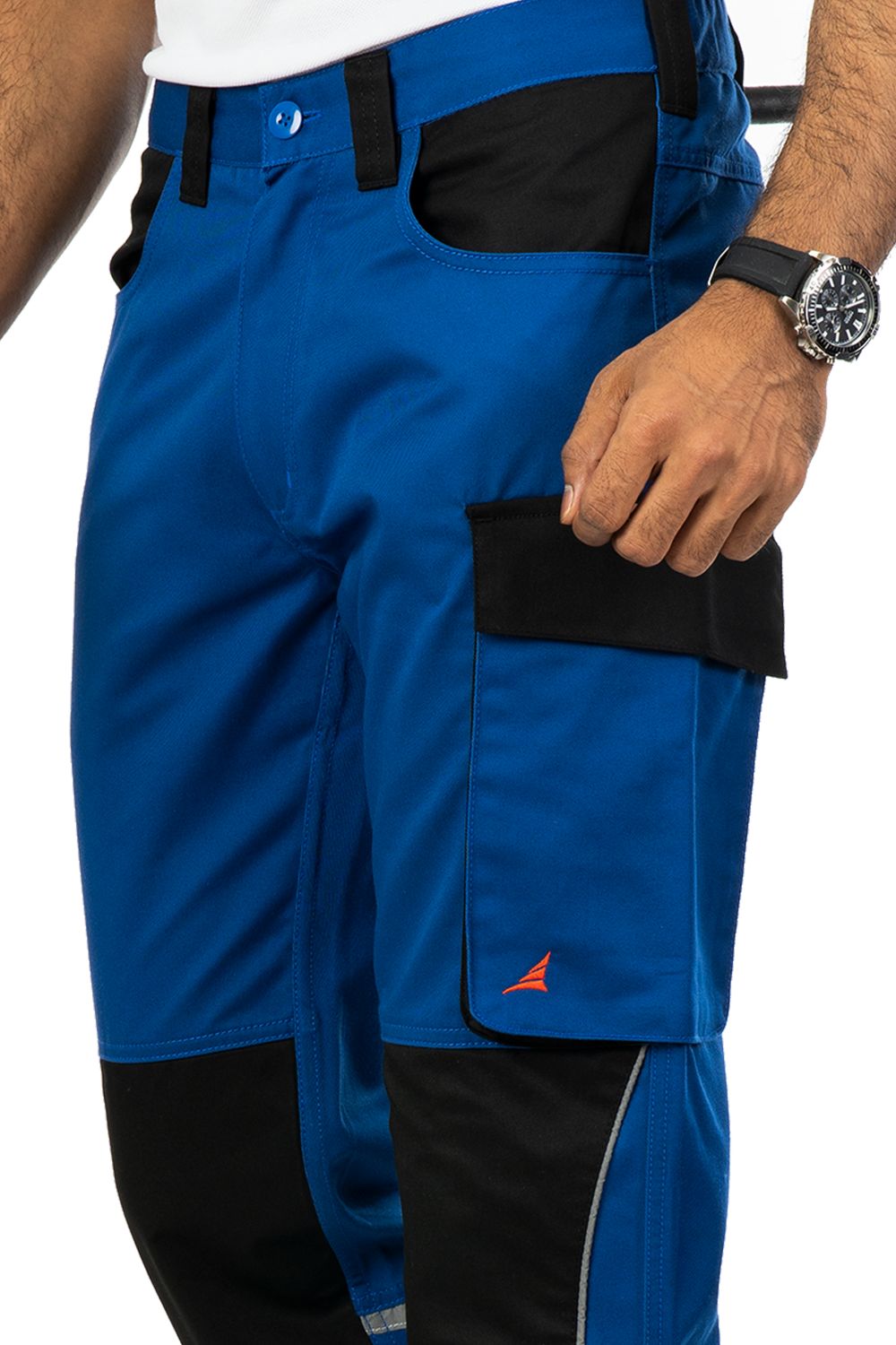 Colorado Industrial Work Trousers, Reflective-PC Blend Twill, blue with black accents, featuring cargo pockets.