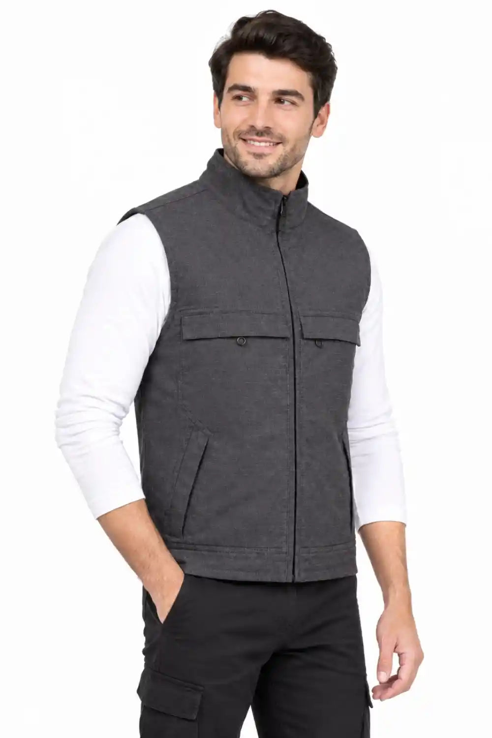 Aspen Safari Vest Charcoal Grey – Industrial Workwear Vest, Rib Stop Fabric ATACAMA