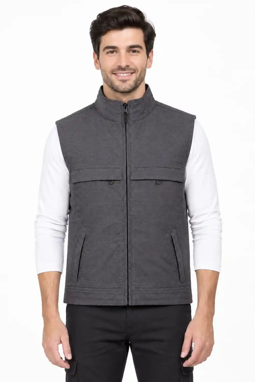 Aspen Safari Vest Charcoal Grey – Industrial Workwear Vest, Rib Stop Fabric ATACAMA