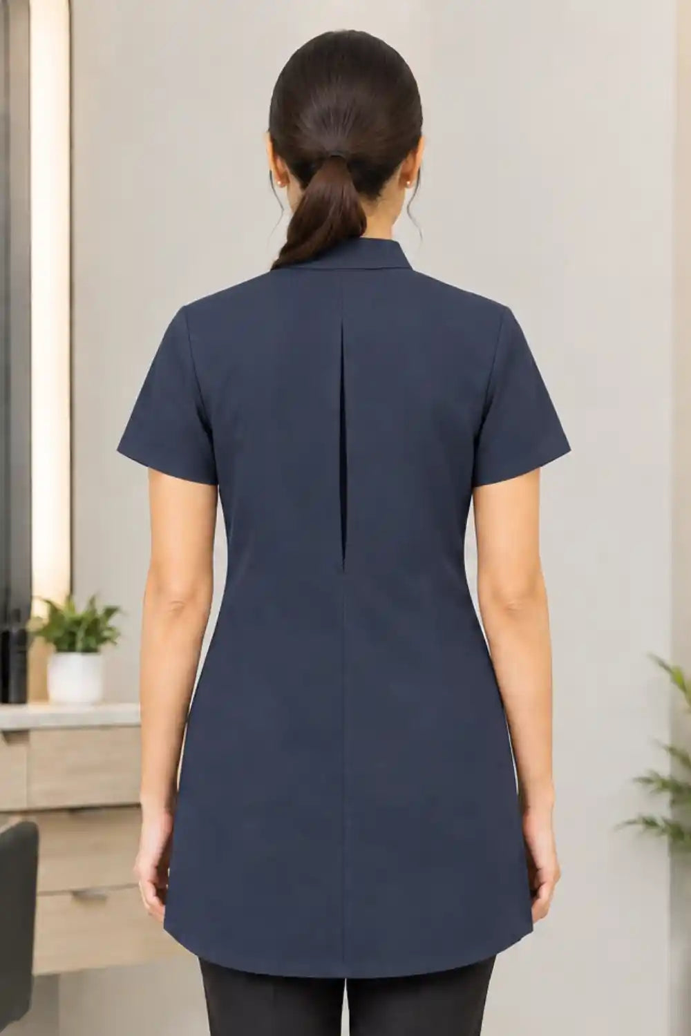 Professional Short Sleeve Mandarin Collar Beauty & Salon Tunic Uniform - Midnight Blue ATACAMA