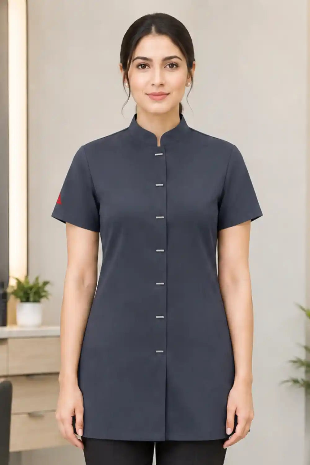 Professional Short Sleeve Mandarin Collar Beauty & Salon Tunic Uniform - Midnight Blue ATACAMA
