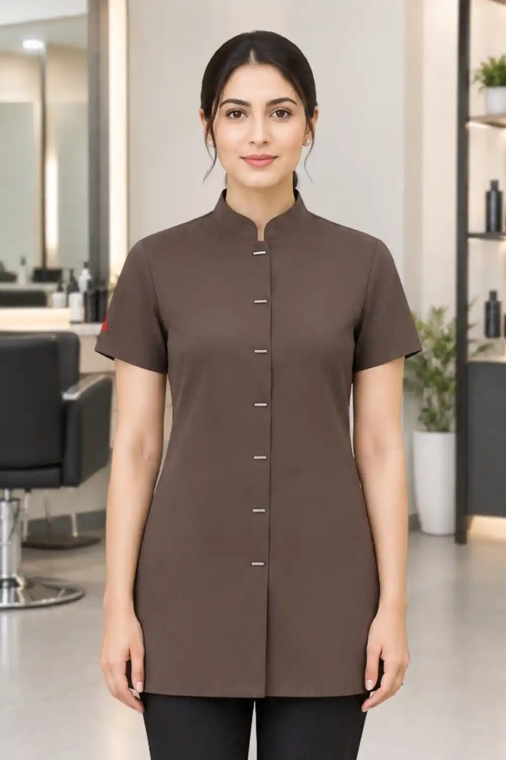 Professional Short Sleeve Mandarin Collar Beauty & Salon Tunic Uniform - Midnight Blue ATACAMA