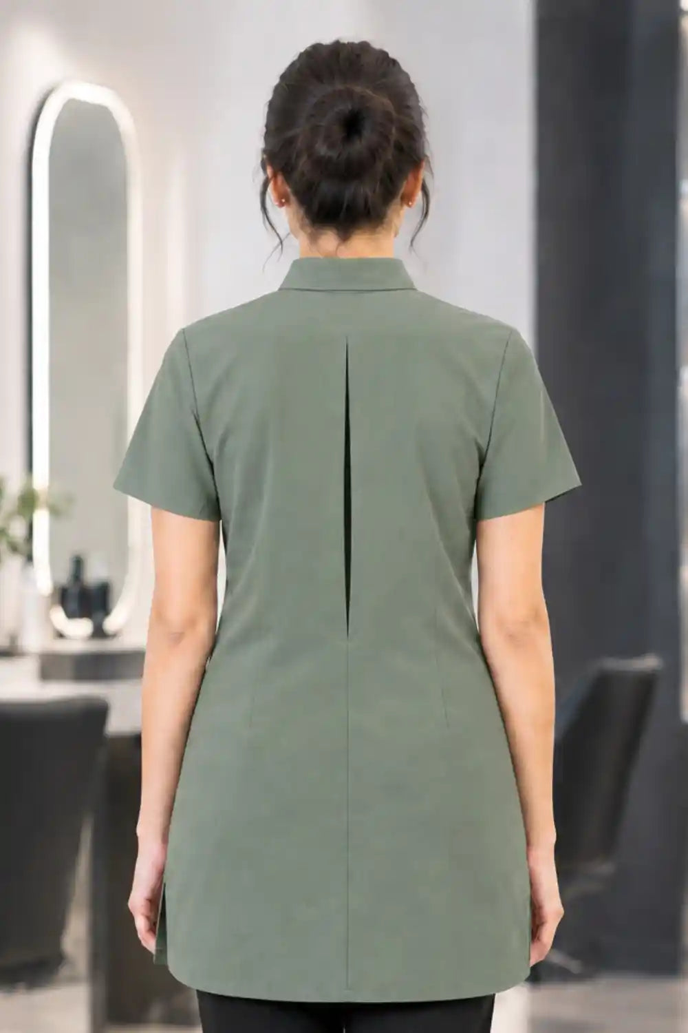 Professional Short Sleeve Mandarin Collar Beauty & Salon Tunic Uniform - Taupe Beige ATACAMA