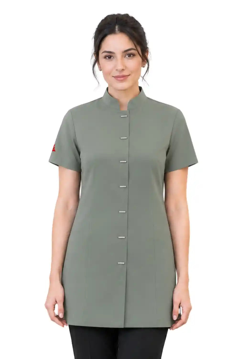 Professional Short Sleeve Mandarin Collar Beauty & Salon Tunic Uniform - Taupe Beige ATACAMA