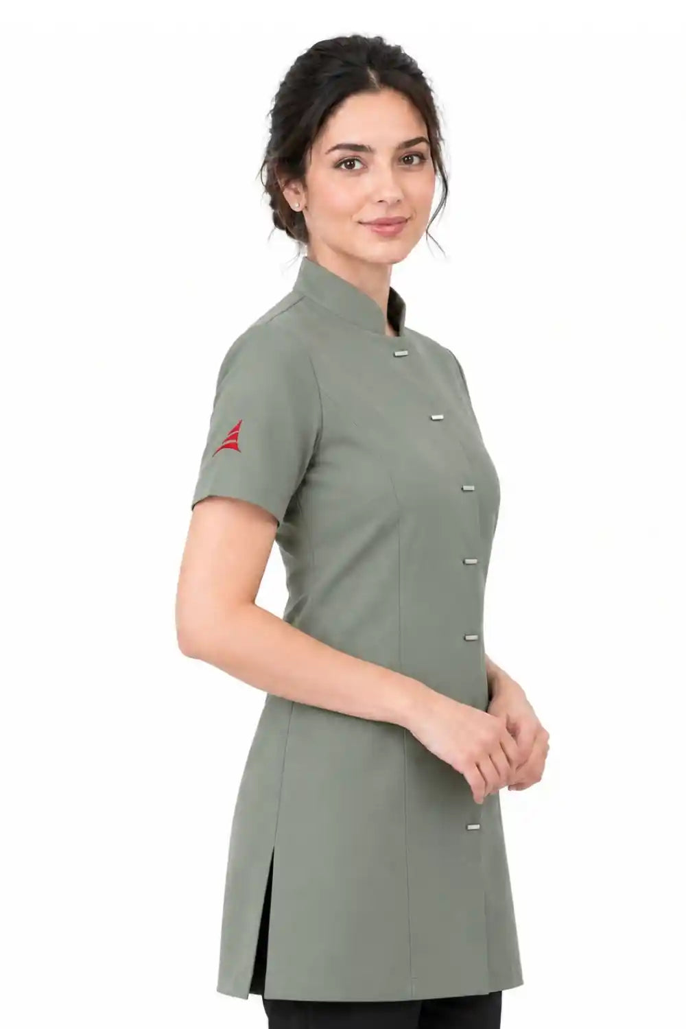 Professional Short Sleeve Mandarin Collar Beauty & Salon Tunic Uniform - Taupe Beige ATACAMA