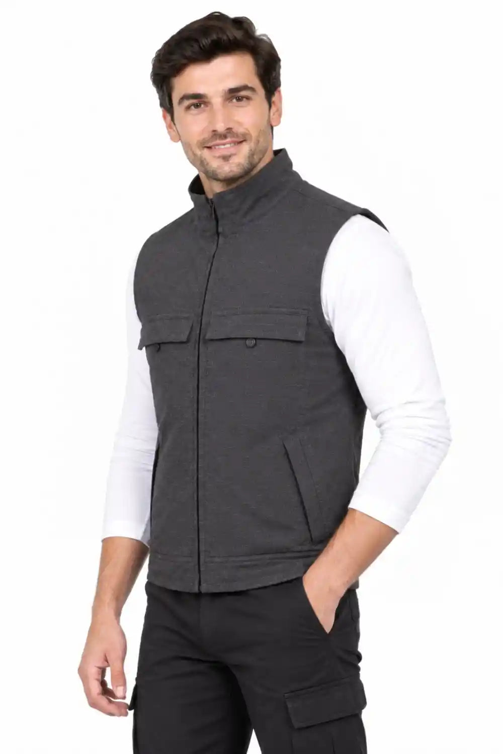 Aspen Safari Vest Charcoal Grey – Industrial Workwear Vest, Rib Stop Fabric ATACAMA