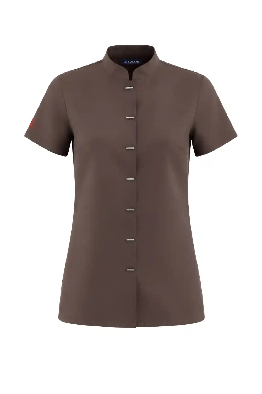 Professional Short Sleeve Mandarin Collar Beauty & Salon Tunic Uniform - Mocha Brown ATACAMA