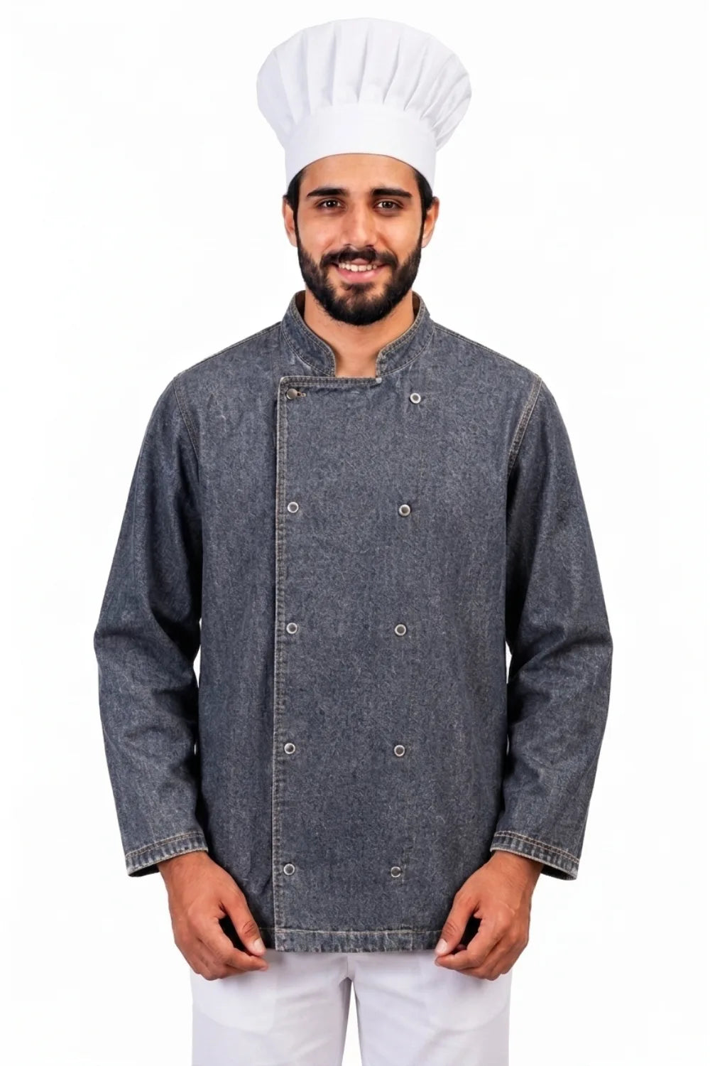 Blue Cotton Denim Chef Coat – Full Sleeve Professional Kitchen Uniform ATACAMA