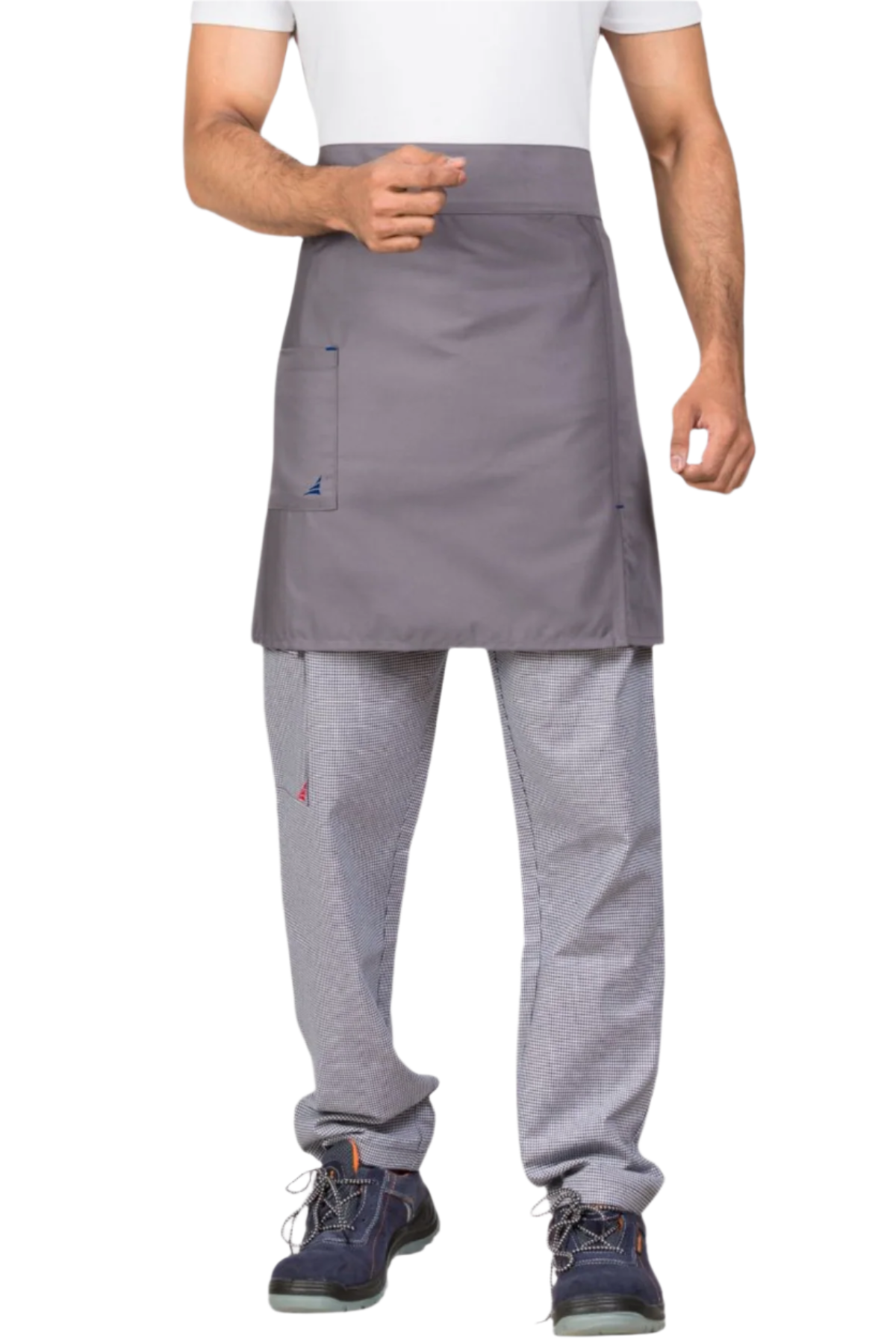 Limmon Pearl Grey Waist Apron with pockets, made of cotton blend twill, suitable for food service uniforms.