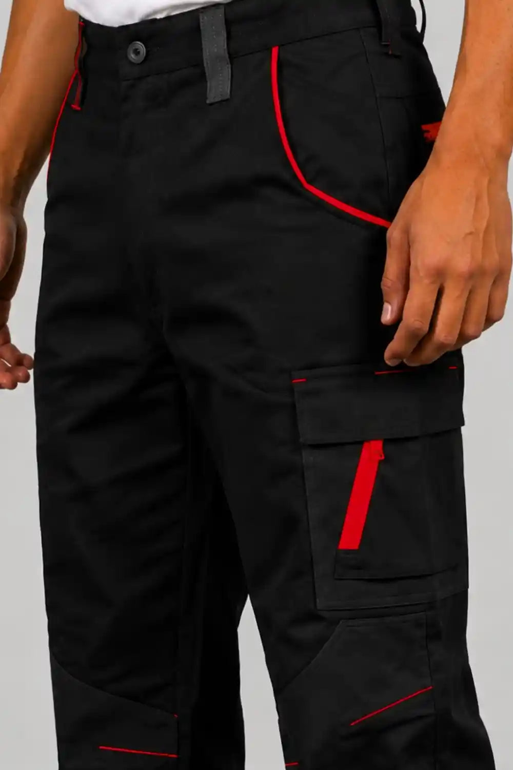 Porto Industrial Work Trousers – Black with Red Detailing | Multi-Pocket Safety Trousers |  PC Blend ATACAMA