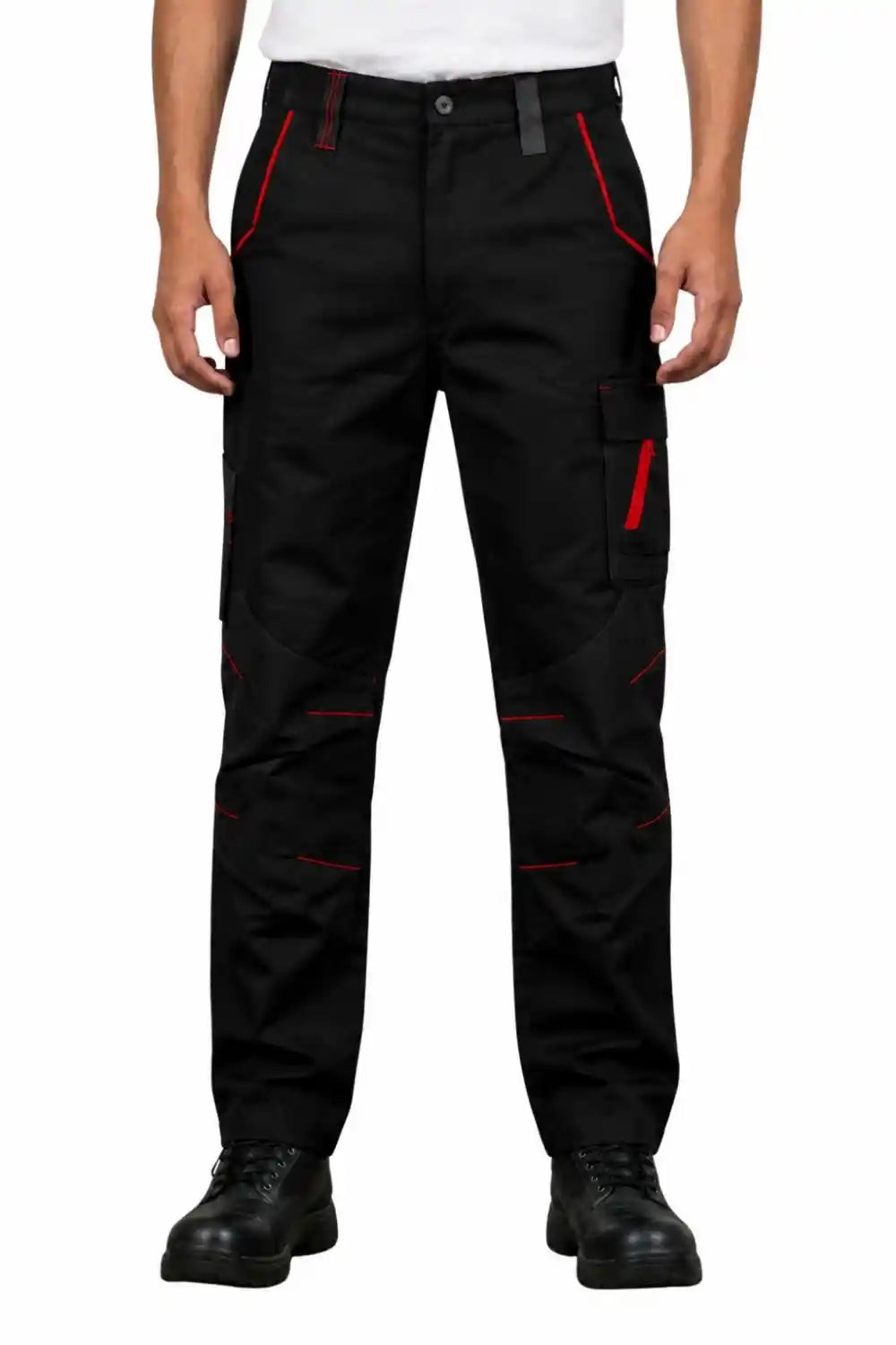Porto Industrial Work Trousers – Black with Red Detailing | Multi-Pocket Safety Trousers |  PC Blend ATACAMA
