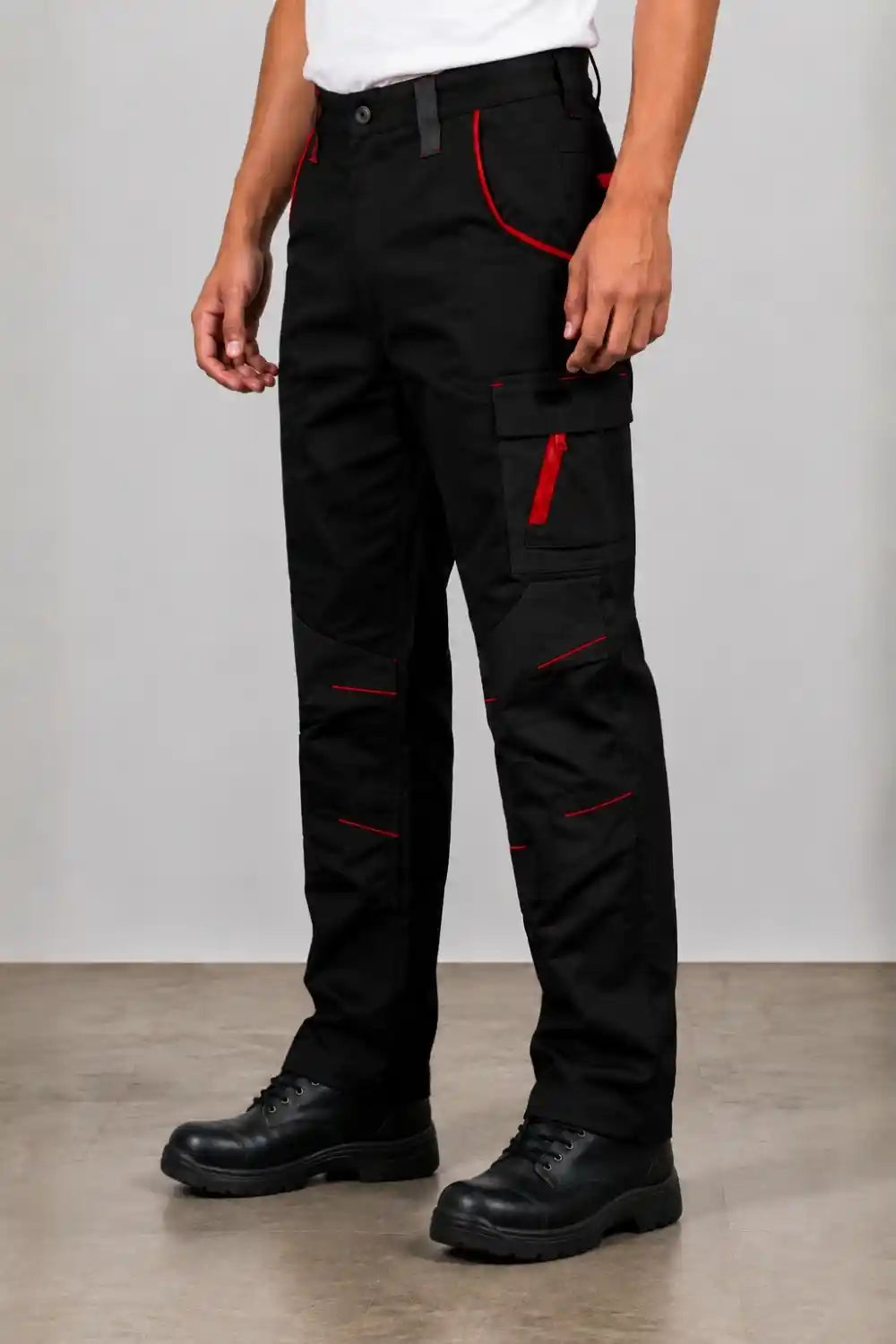 Porto Industrial Work Trousers – Black with Red Detailing | Multi-Pocket Safety Trousers |  PC Blend ATACAMA