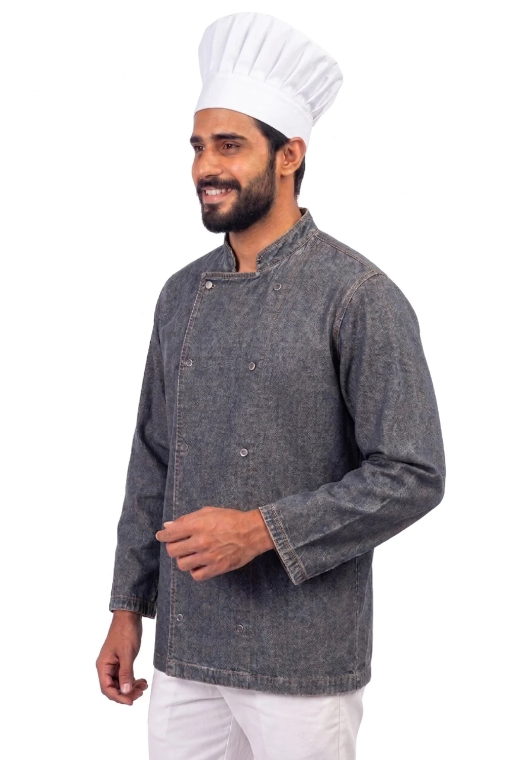 Blue Cotton Denim Chef Coat – Full Sleeve Professional Kitchen Uniform ATACAMA