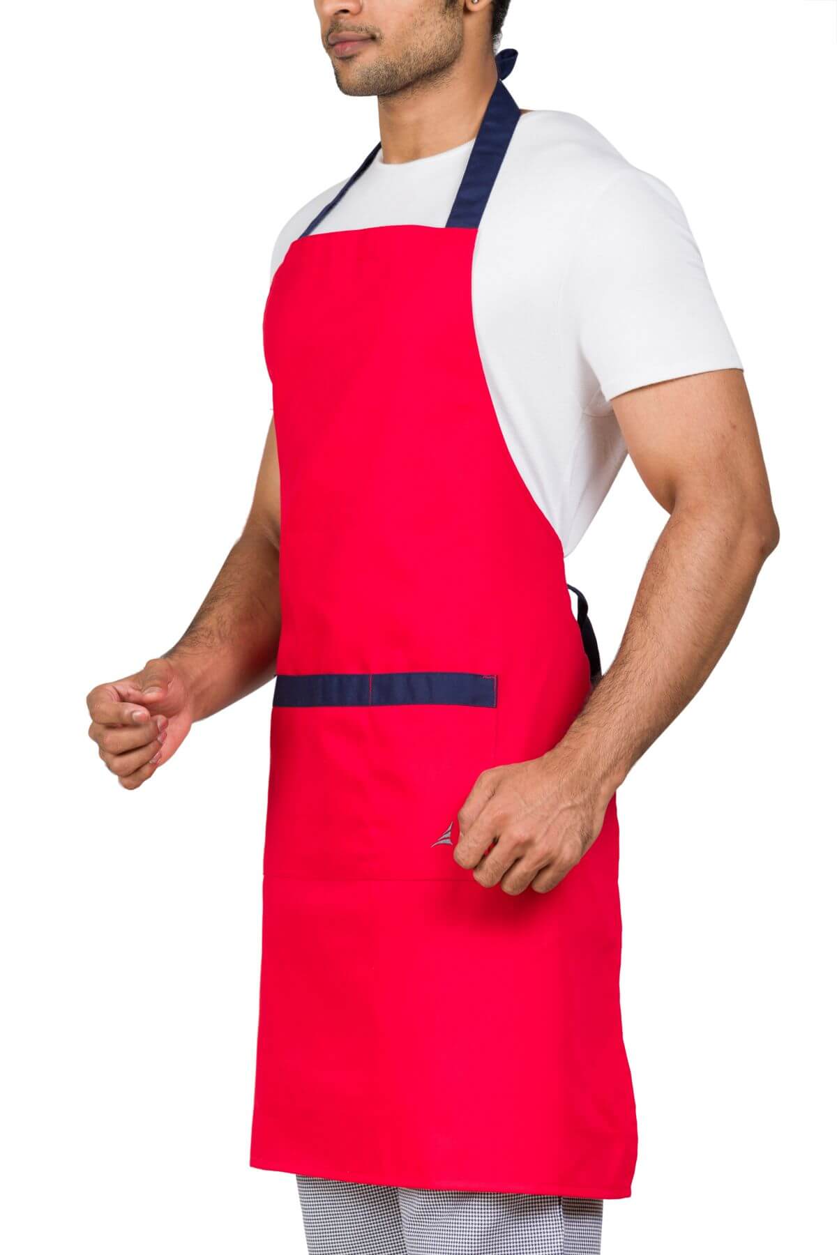 Red-Navy Cotton Blend Adjustable Full Apron For Kitchen & Hospitality