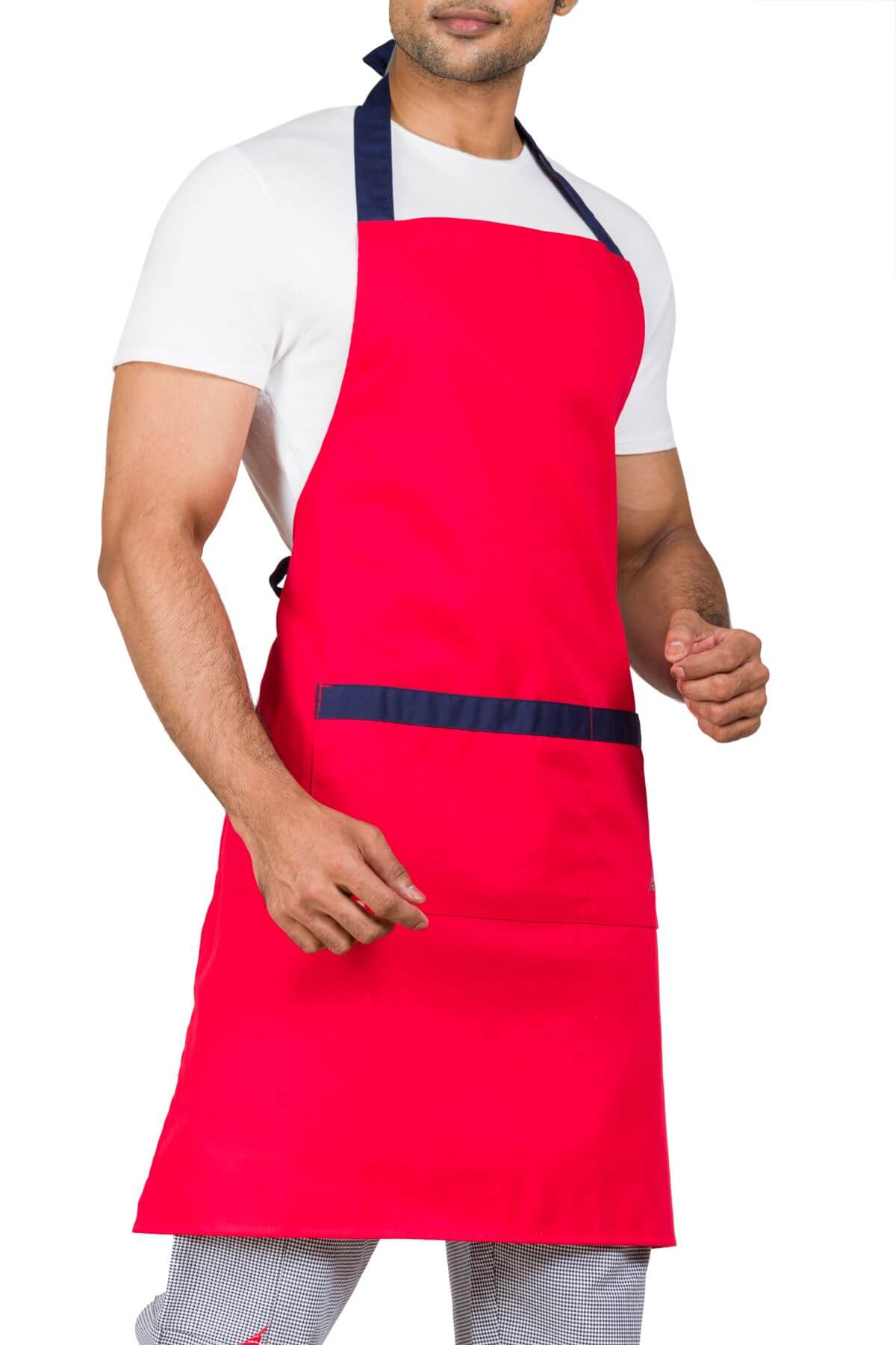 Red-Navy Cotton Blend Adjustable Full Apron For Kitchen & Hospitality