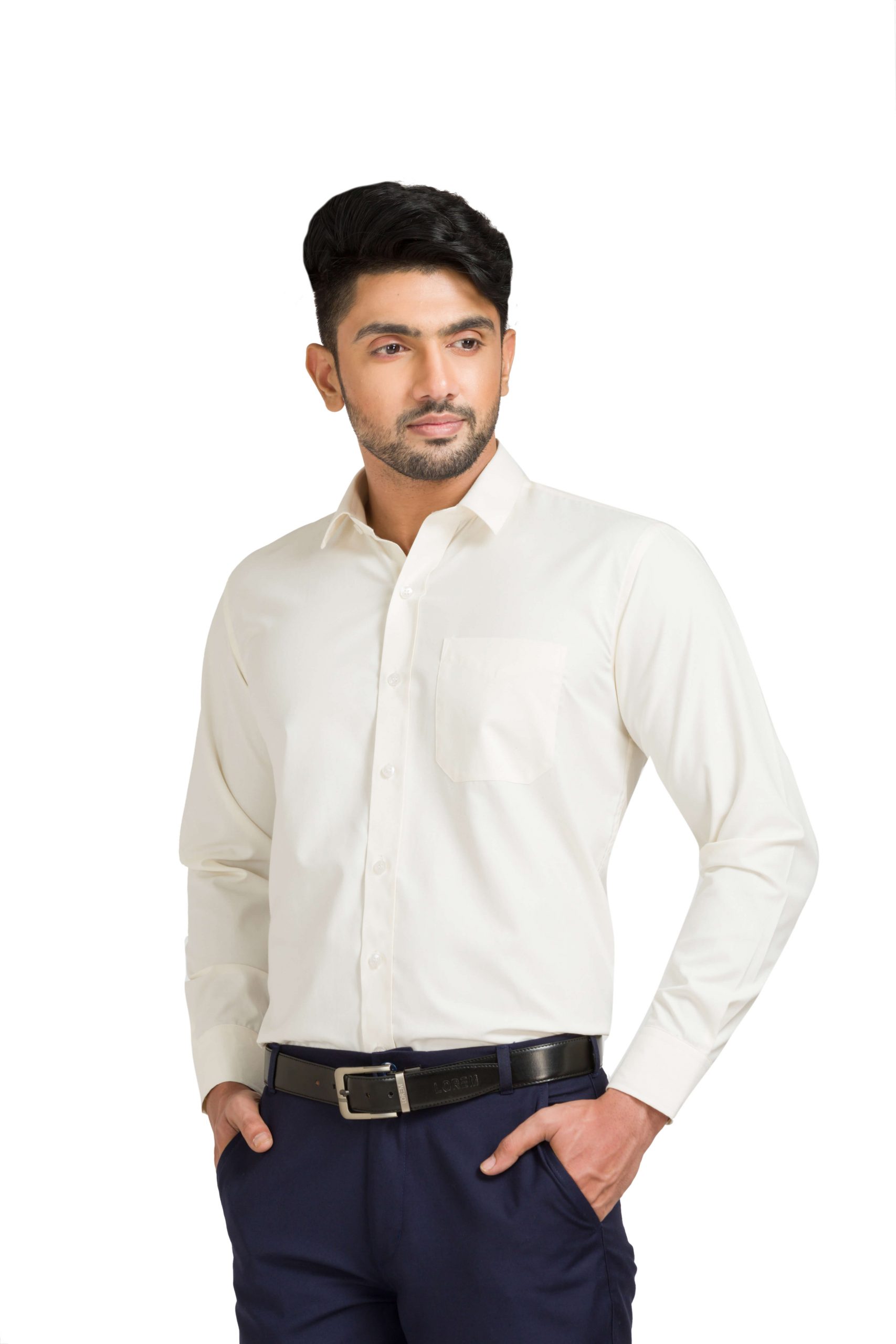 Off White Cotton Blend Full Sleeve Formal Shirt For Men