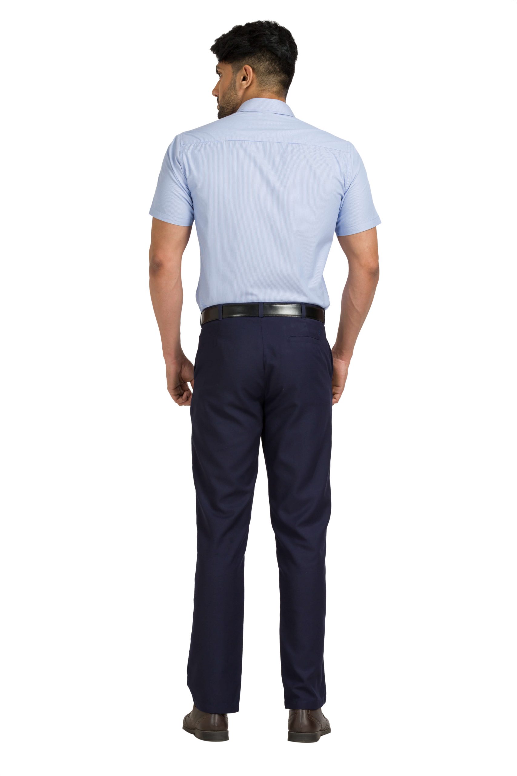Cotton Blend Blue Stripe Half Sleeve Formal Shirt