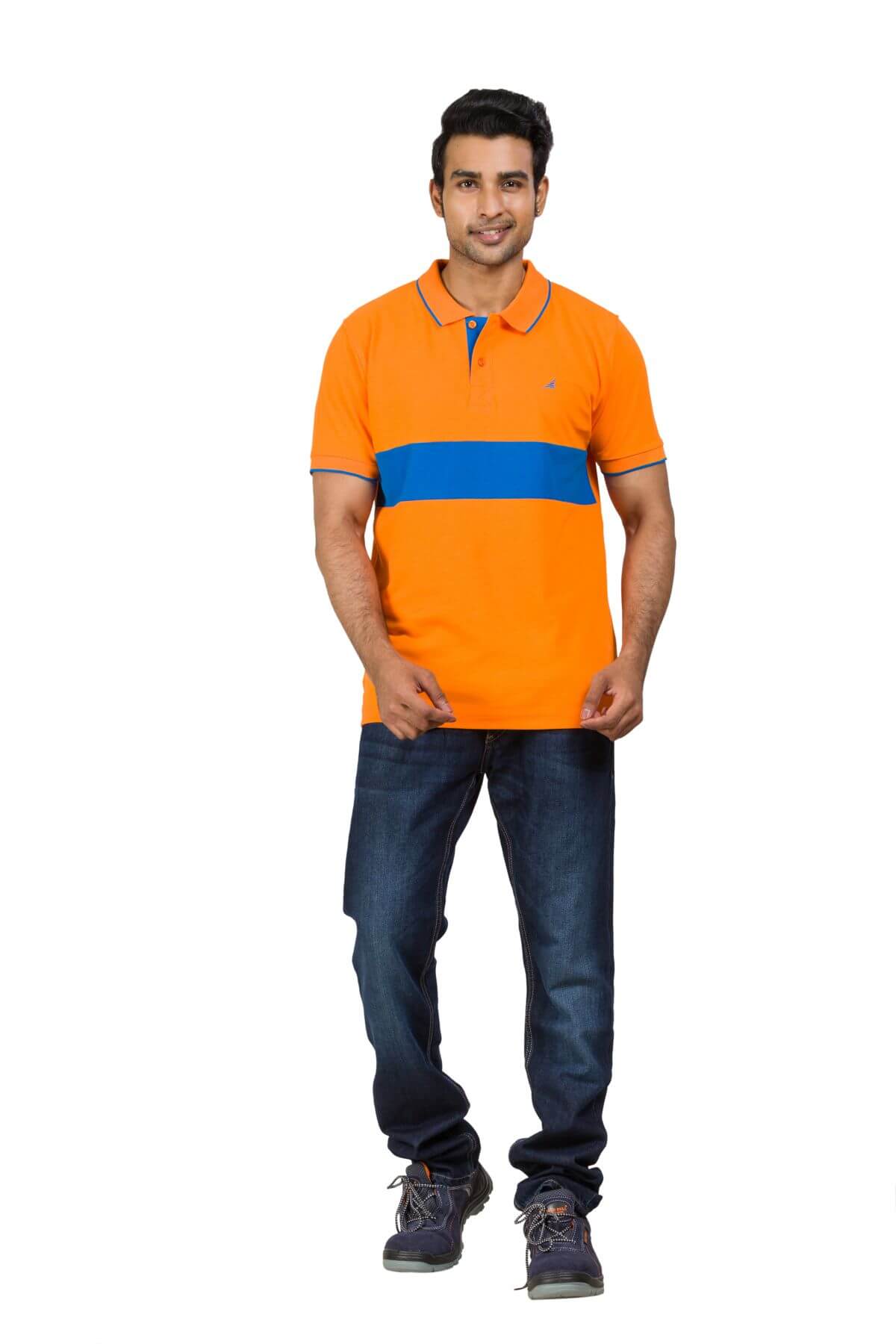 Orange Blue Cotton Blend Polo Tshirt
