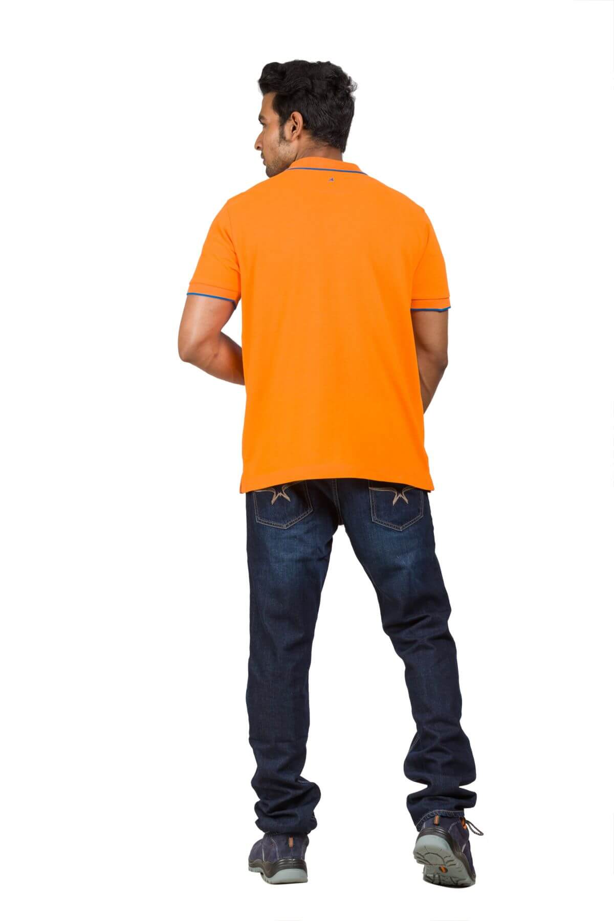 Orange Blue Cotton Blend Polo Tshirt