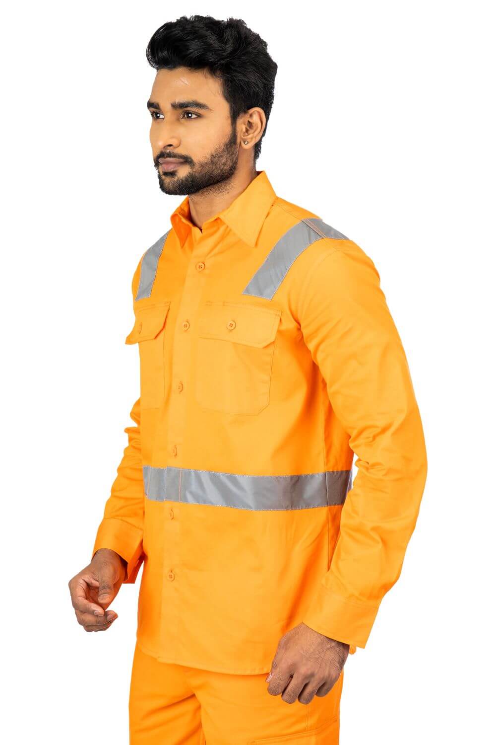 EN 20471 certified with silver reflective tapes Orange Work Shirt for Industrial Use