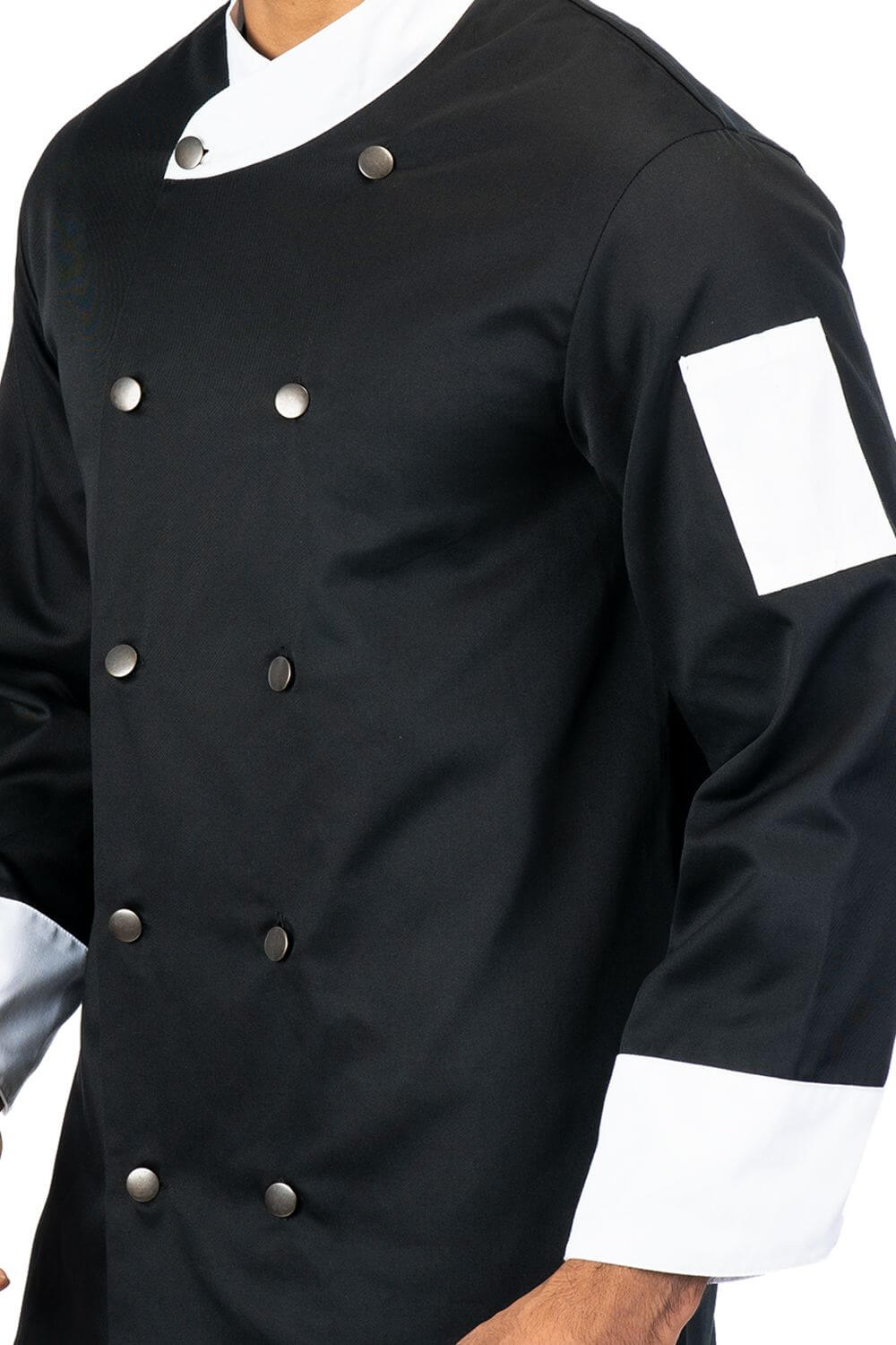 Mandarin Collar and Cuffs With contrast fabrics Cotton Blend Black Chef Jacket