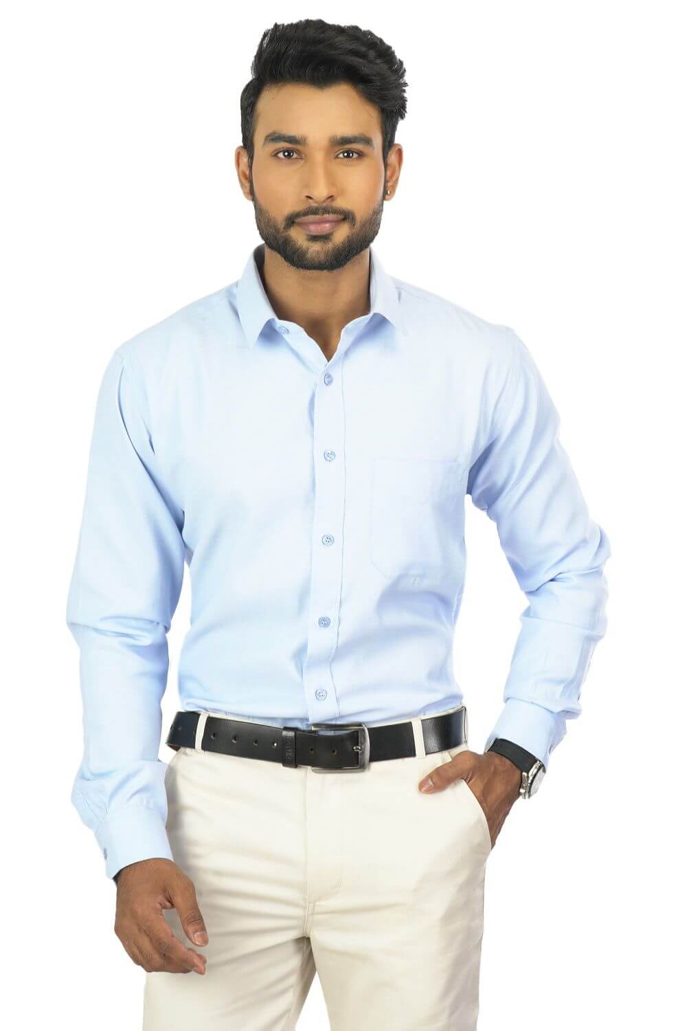 Cotton Blend Light Blue Full Sleeve Formal Shirt For Men