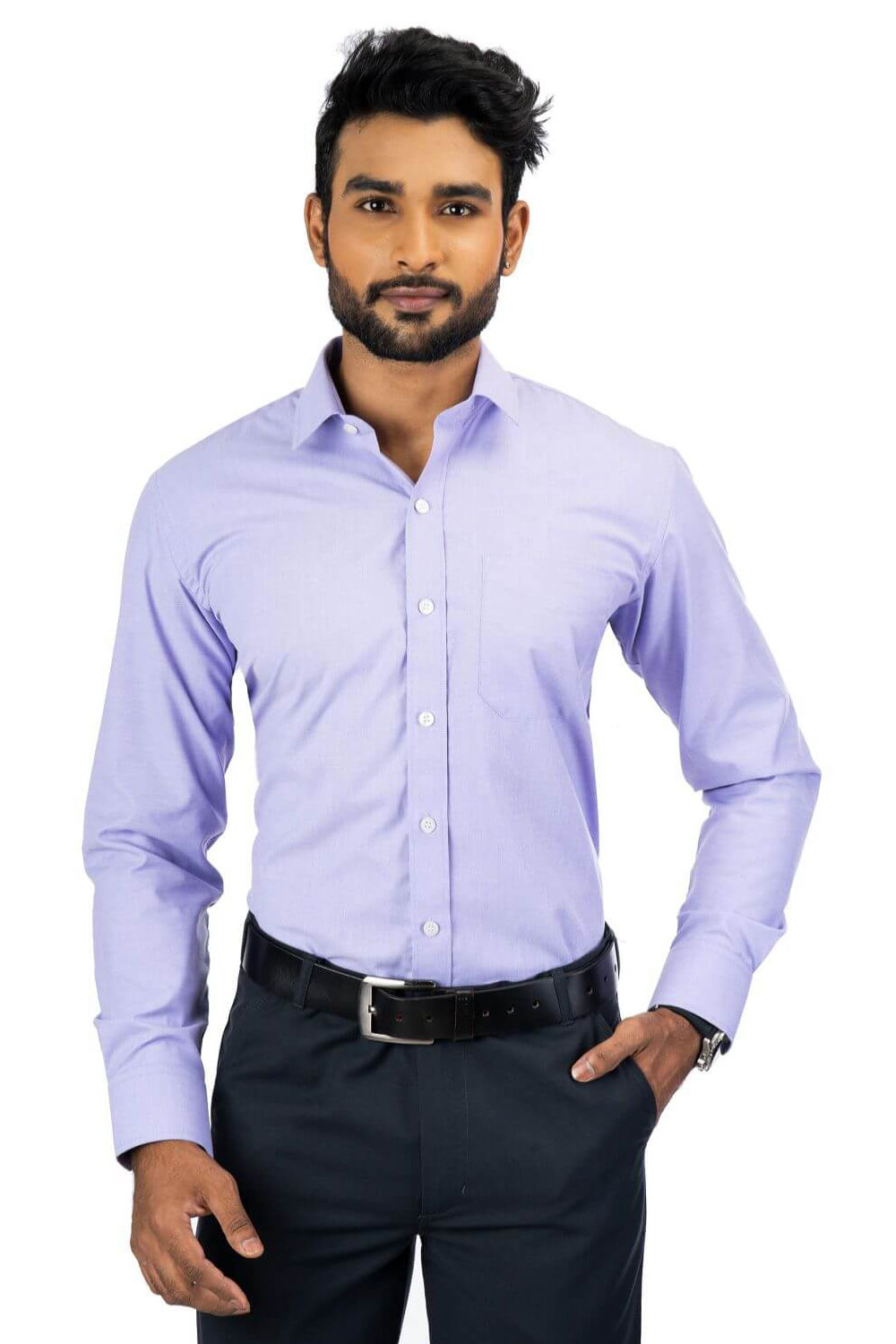 Purple Full Sleeve Cotton Blend Formal Shirt For Men