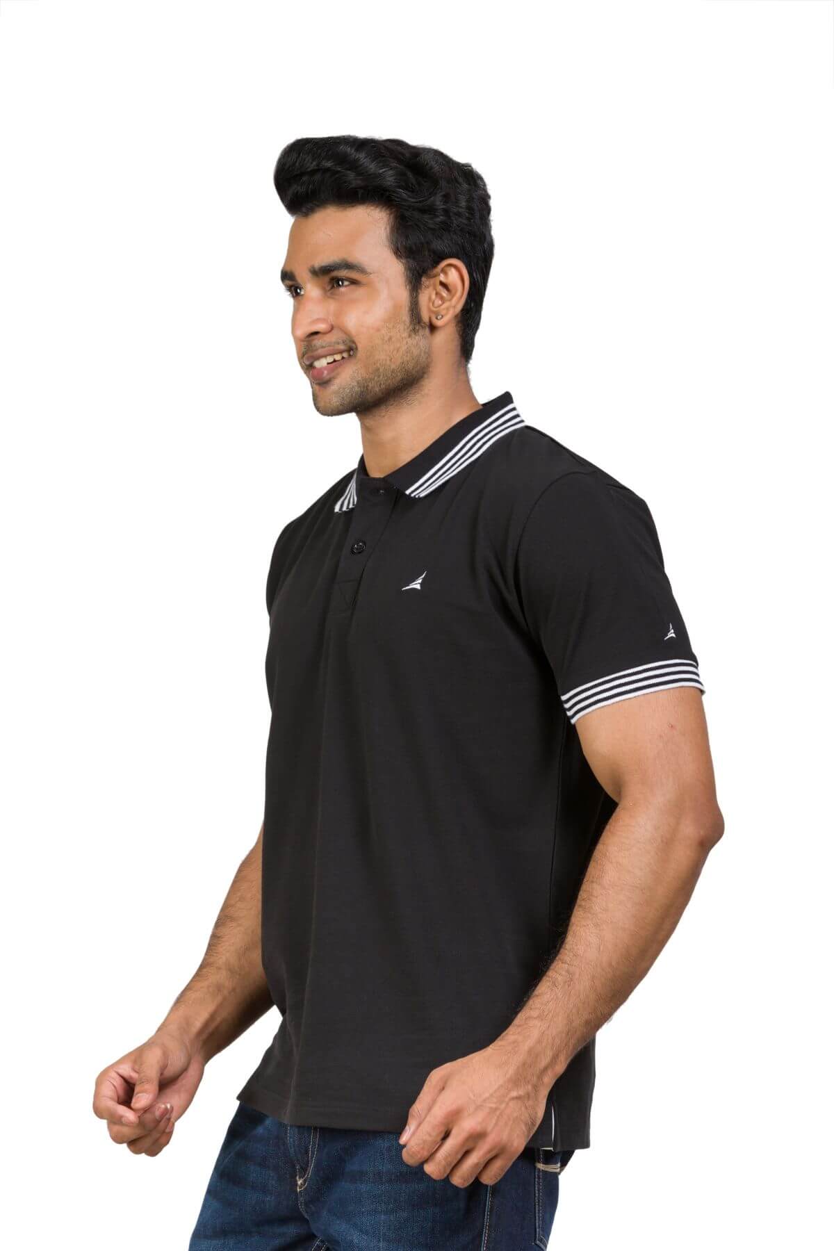 Black Cotton Blend Twill Polo T-shirt For Men