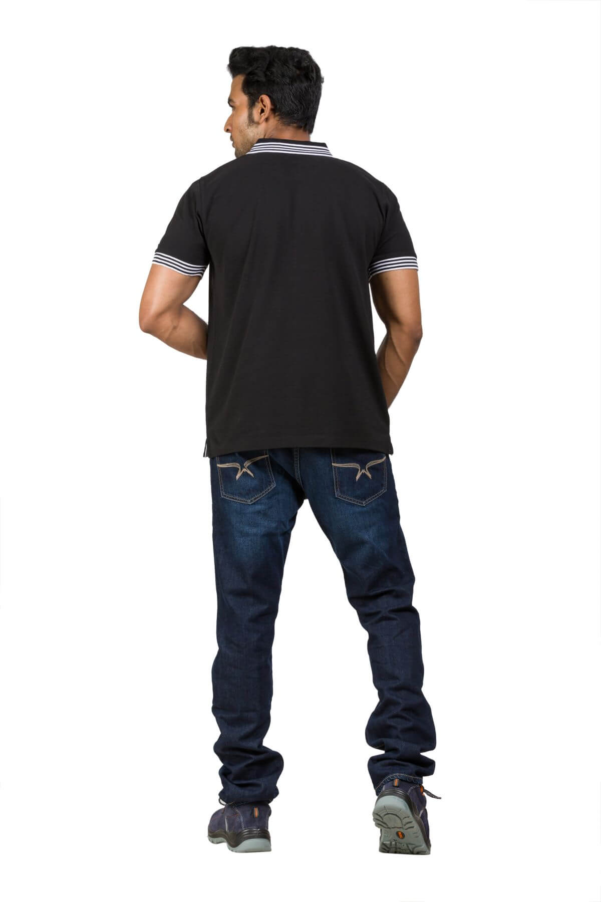 Black Cotton Blend Twill Polo T-shirt For Men