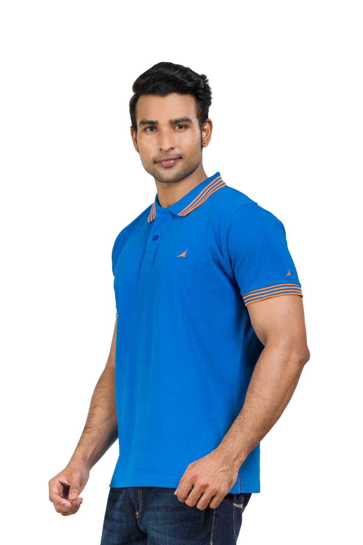 Blue Cotton Blend Twill Polo T-shirt For Men