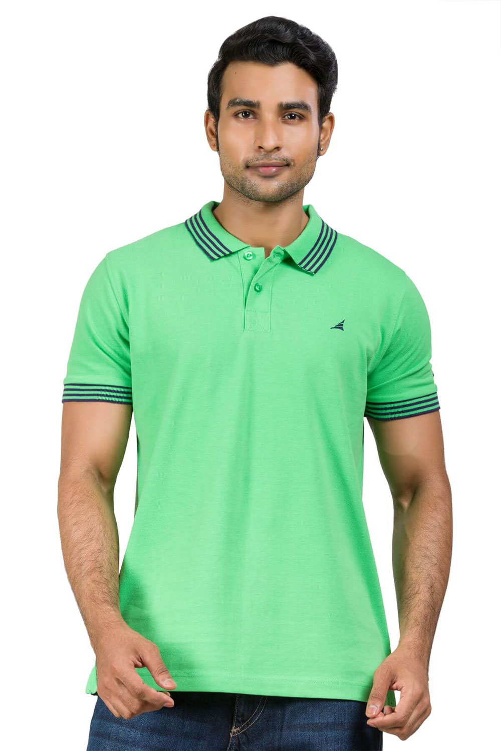 Green Cotton Blend Twill Polo T-shirt For Men