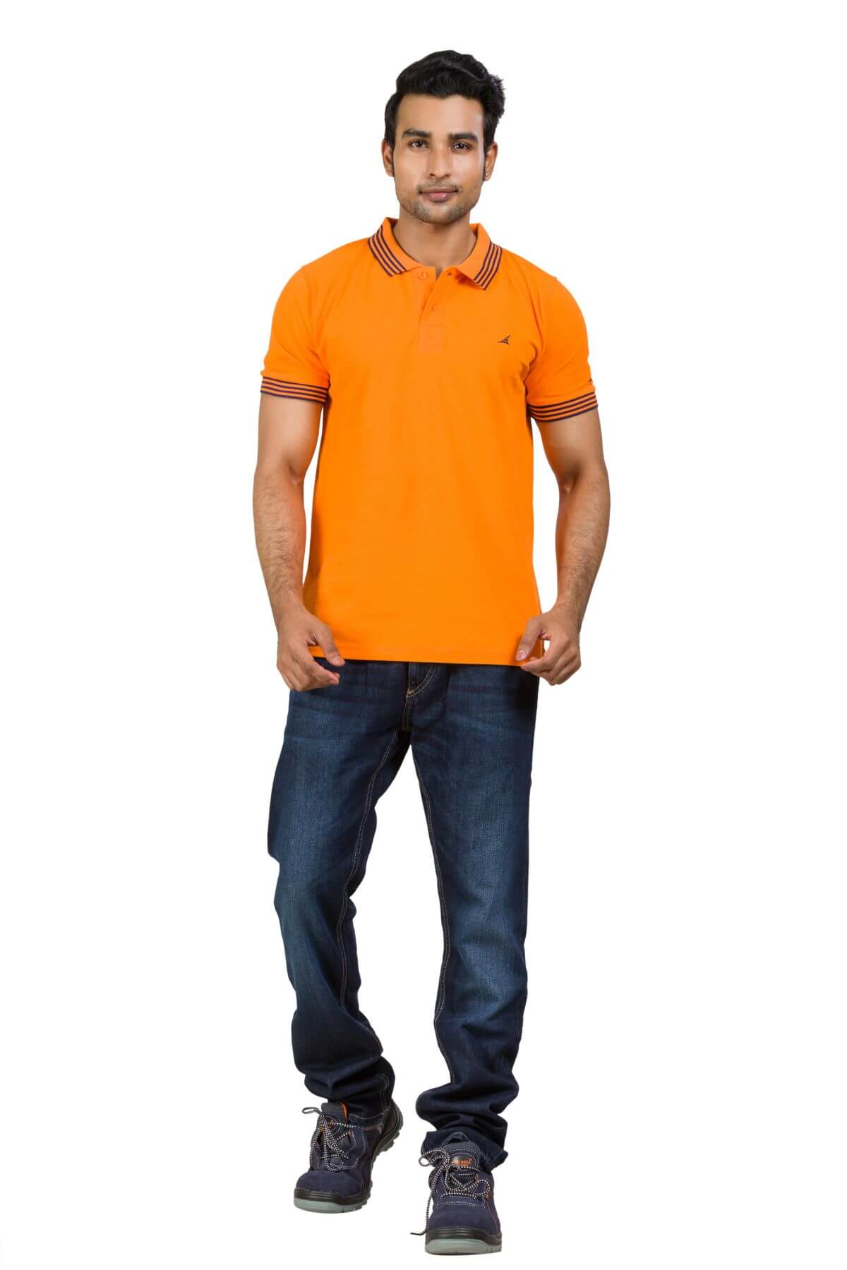 Orange Cotton Blend Twill Polo T-shirt For Men