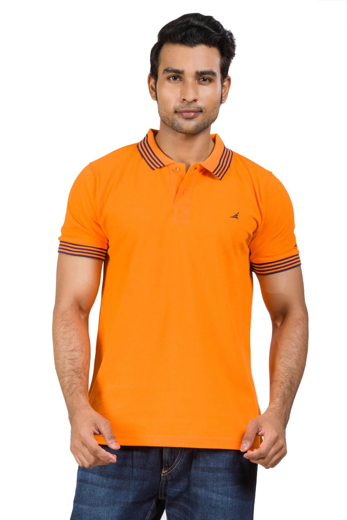 Orange Cotton Blend Twill Polo T-shirt For Men