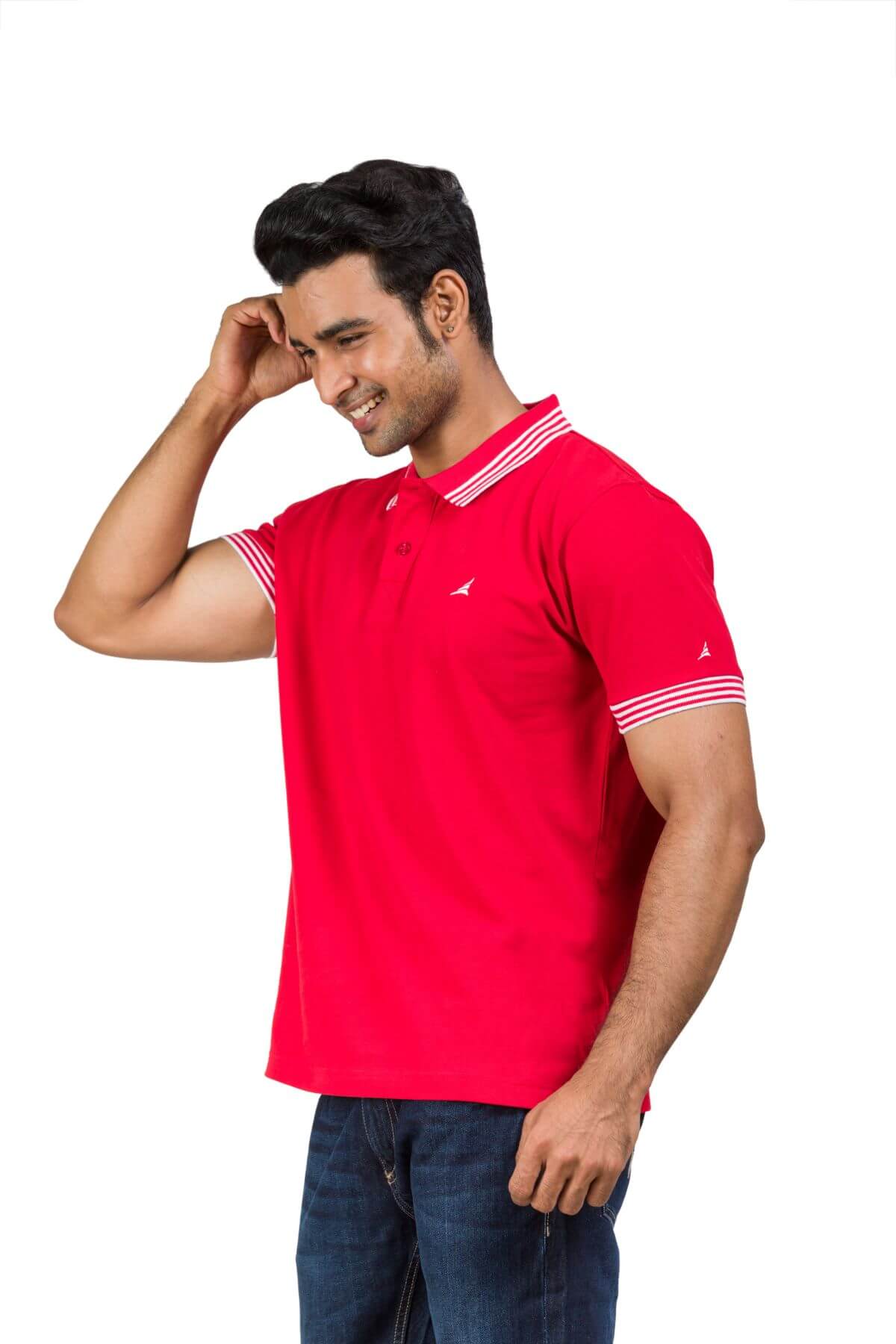 Red Cotton Blend Twill Polo T-shirt For Men