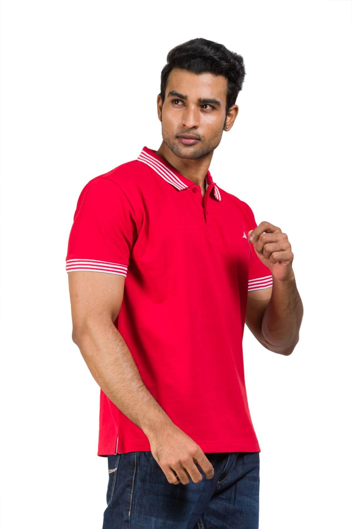 Red Cotton Blend Twill Polo T-shirt For Men