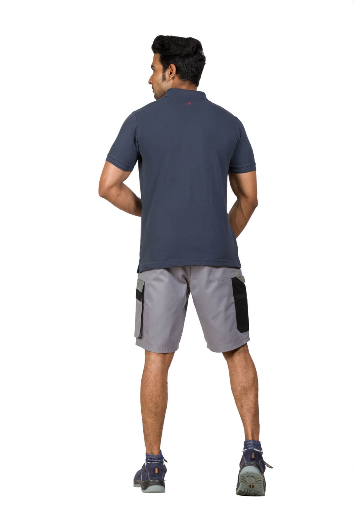Dark Grey Cotton Blend Twill Polo T-shirt For Men