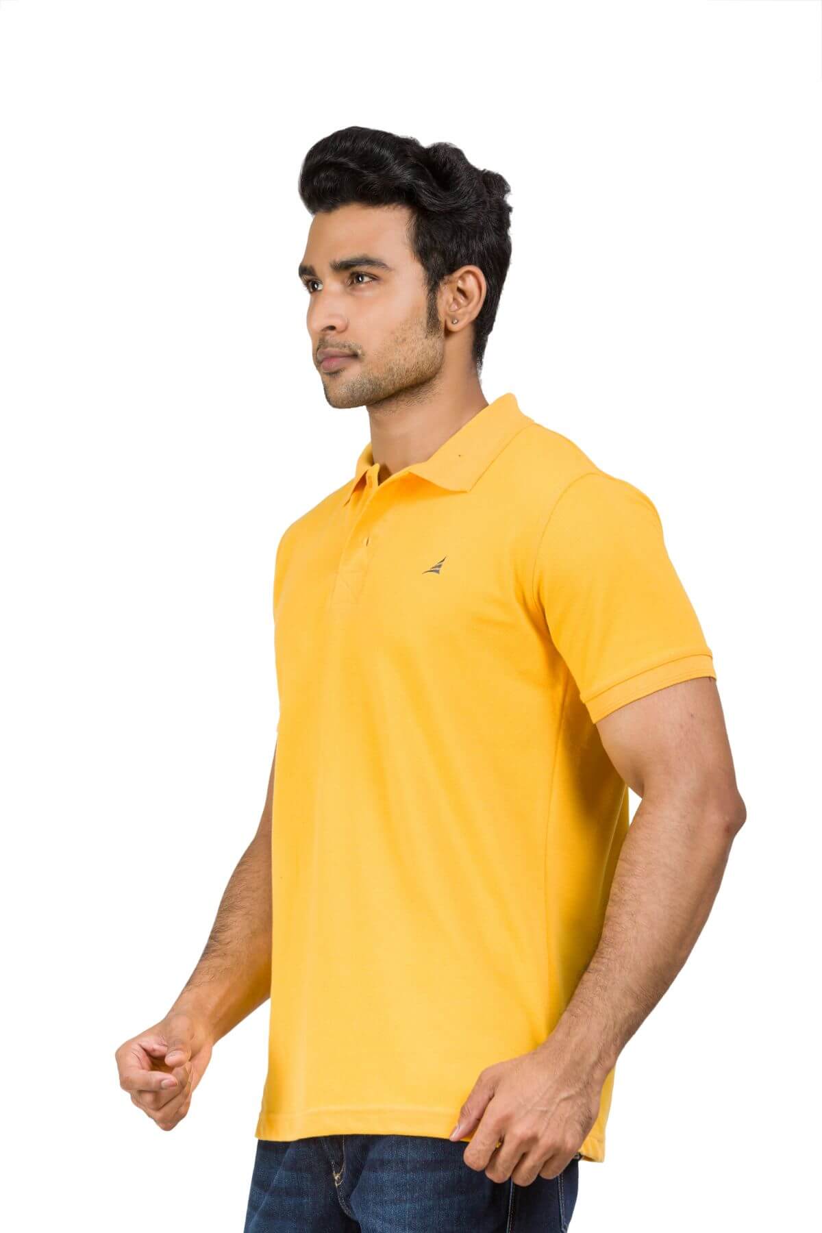 Yellow Cotton Blend Twill Polo T-shirt For Men