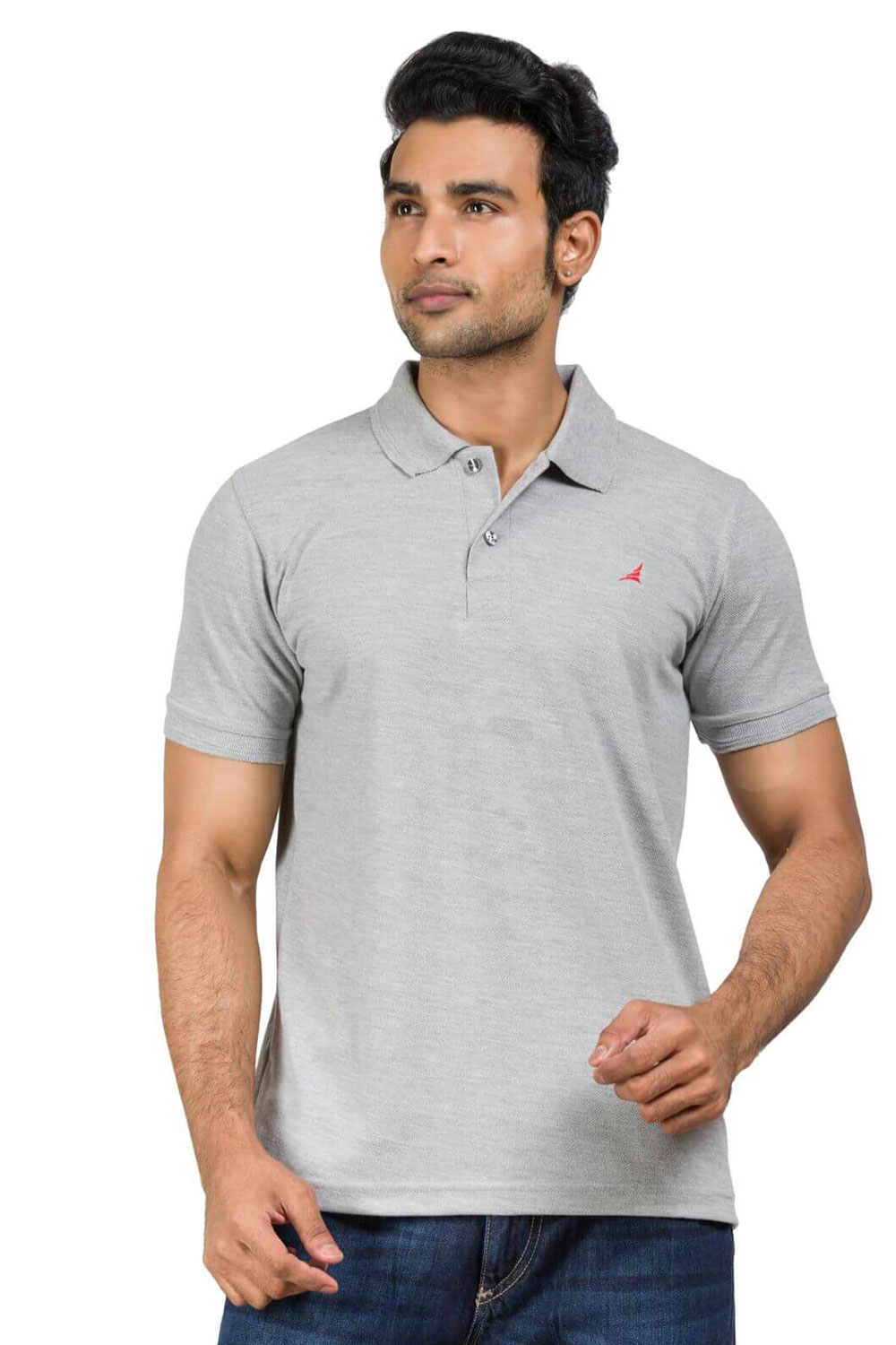 Cotton Blend Solid Grey Polo T-shirt For Men