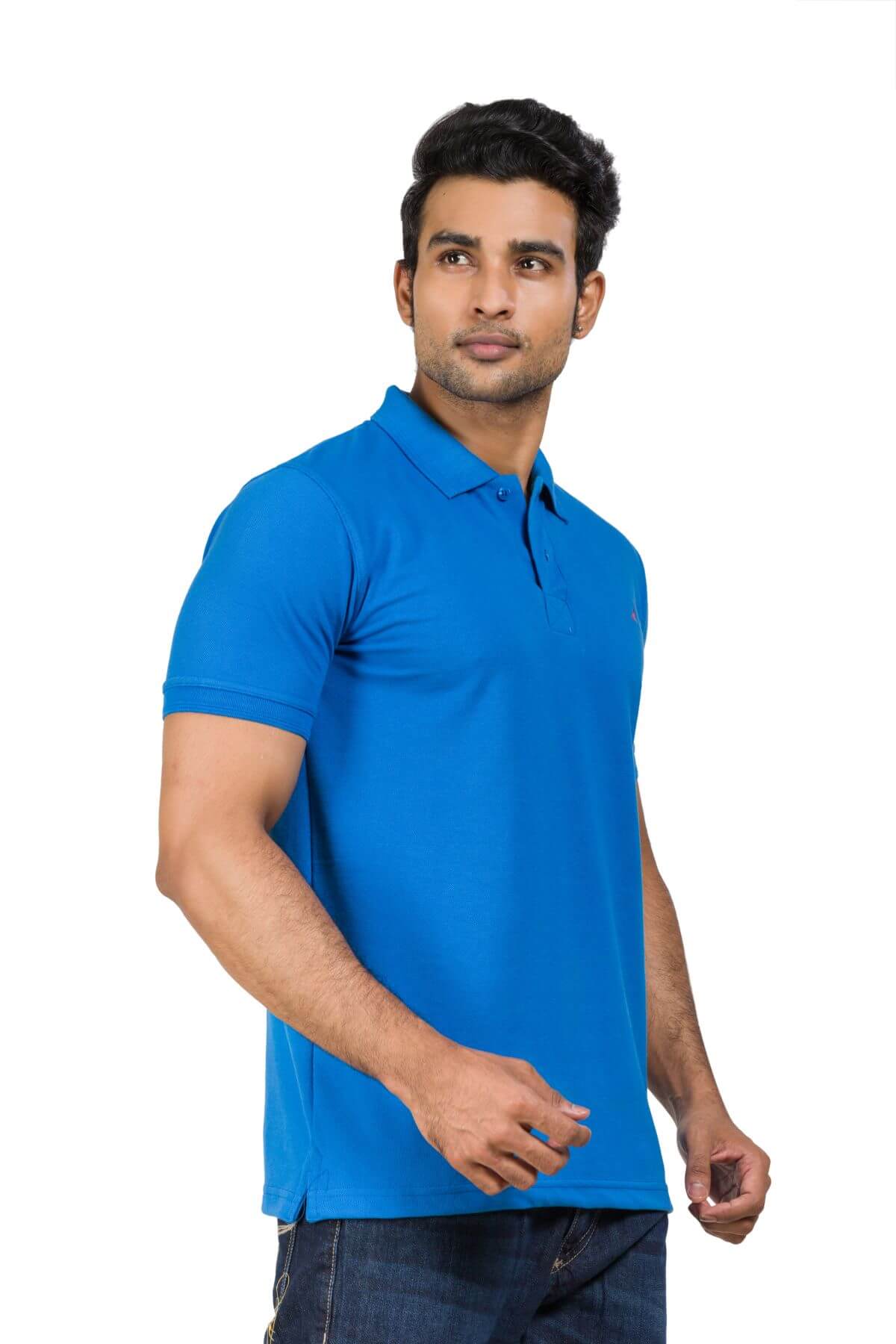 Indian Blue Cotton Blend Twill Polo T-shirt For Men