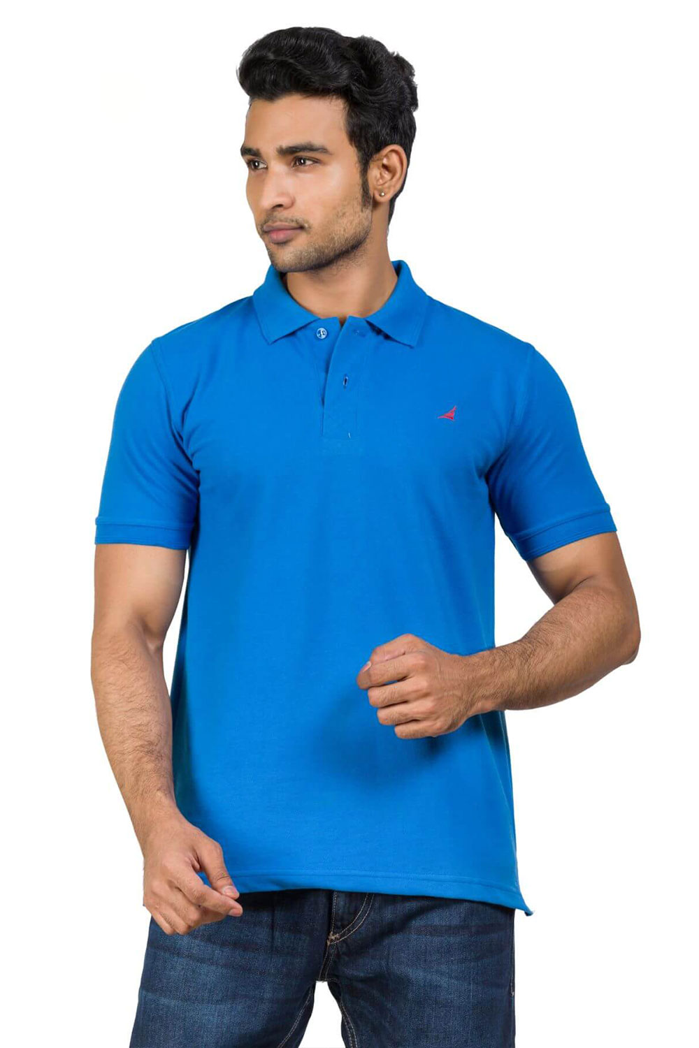Indian Blue Cotton Blend Twill Polo T-shirt For Men