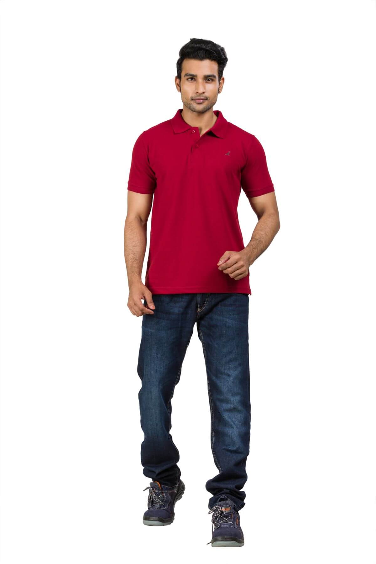 Maroon Cotton Blend Twill Polo T-shirt For Men