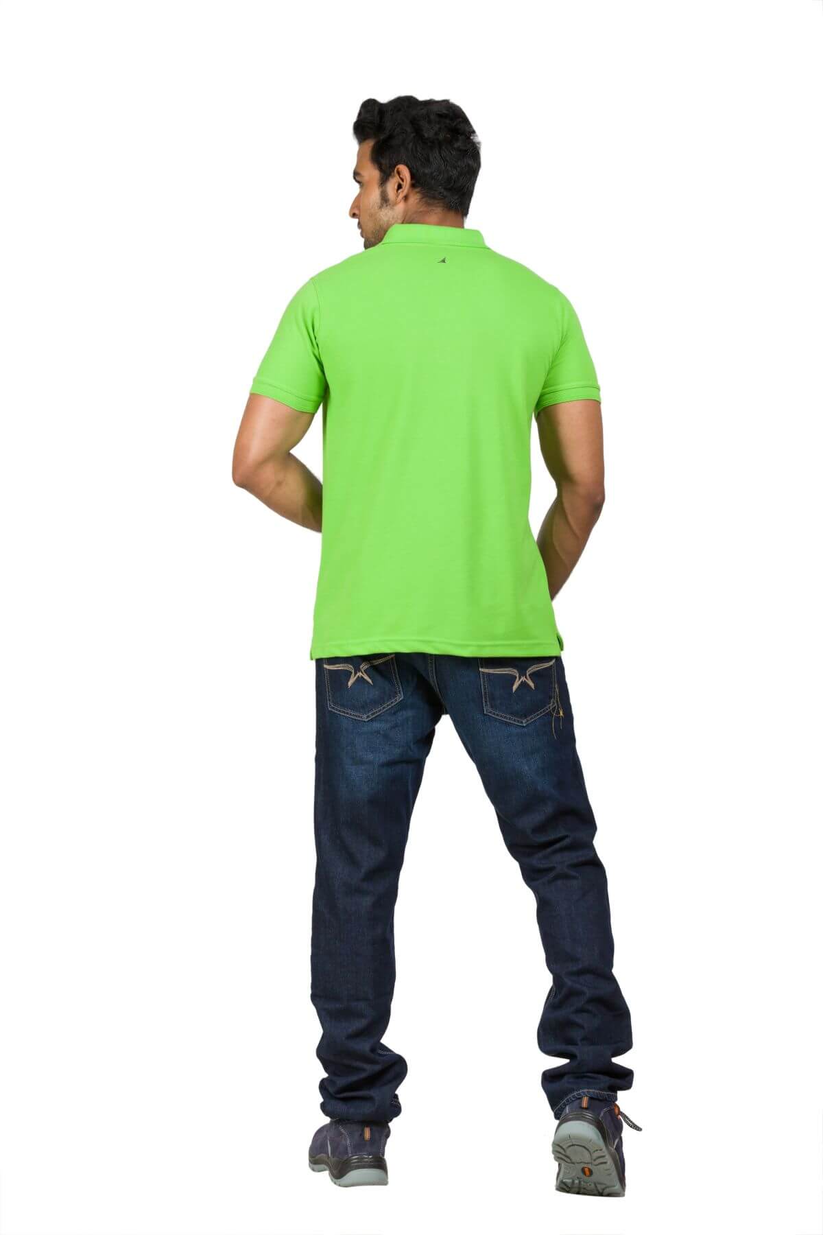 Neon Green Cotton Blend Twill Polo T-shirt For Men